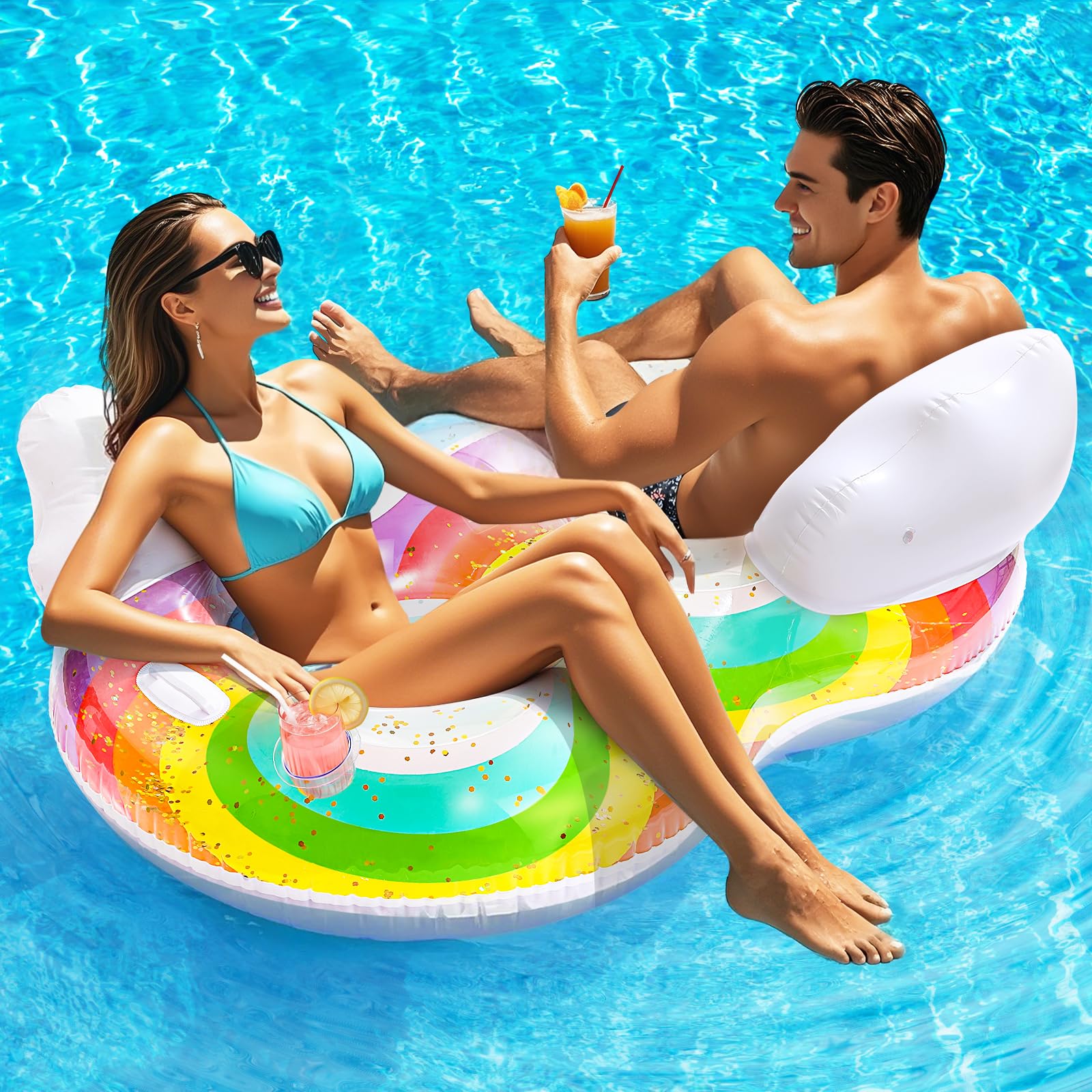 HeySplash Inflatable Tanning Pool Lounger Float, 72.8 * 49.2" Inflatable Ride-ons Pool Rafts Swimming Pool Float, Summer Beach Party Swimming Floaty Bed Floatie Pool Toys
