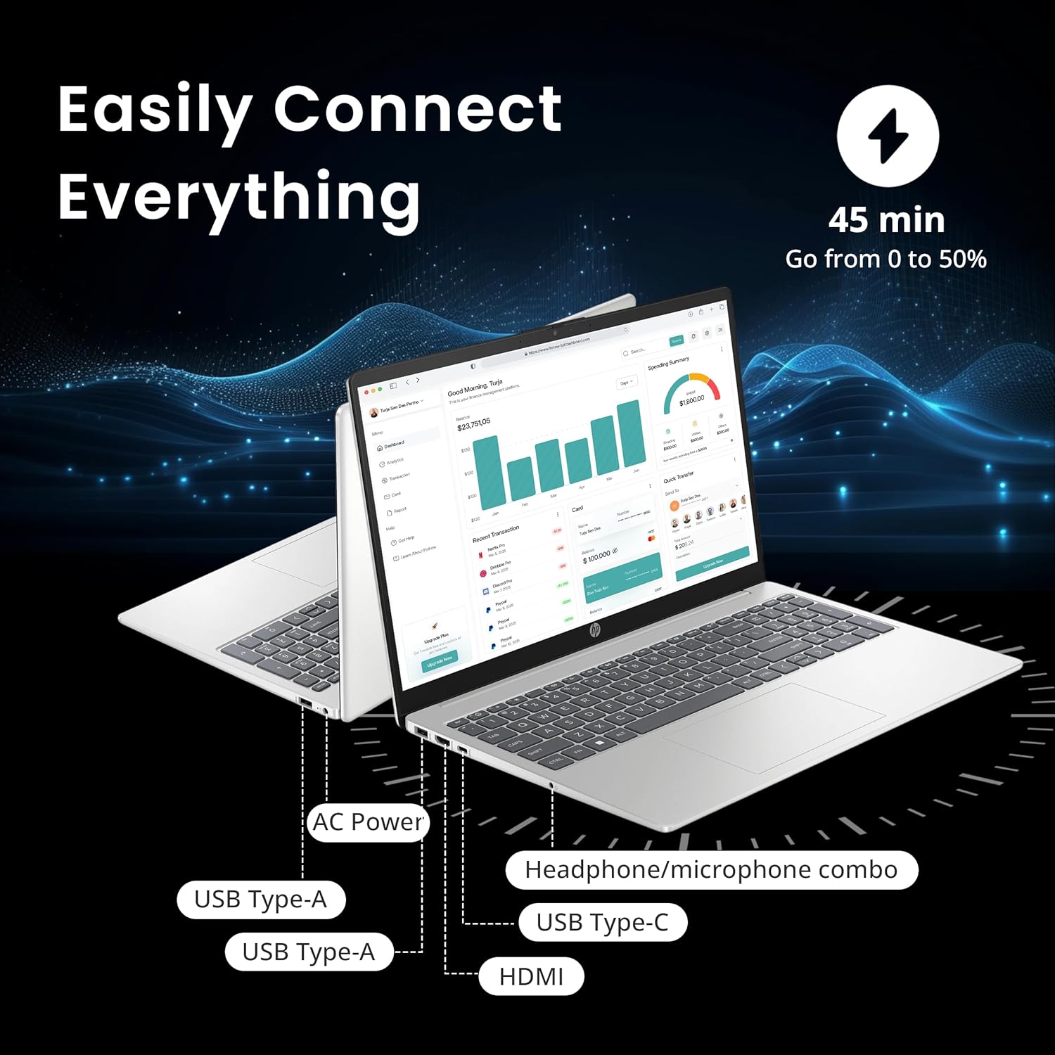 HP 15.6" FHD Touchscreen Laptop, Intel Core Ultra 5 125H, Intel Arc Graphics, 32GB RAM, 2TB Storage (1TB SSD&1TB Docking Station Set), Numeric keypad, Wi-Fi 6, 720p Camera, Win 11, Silver