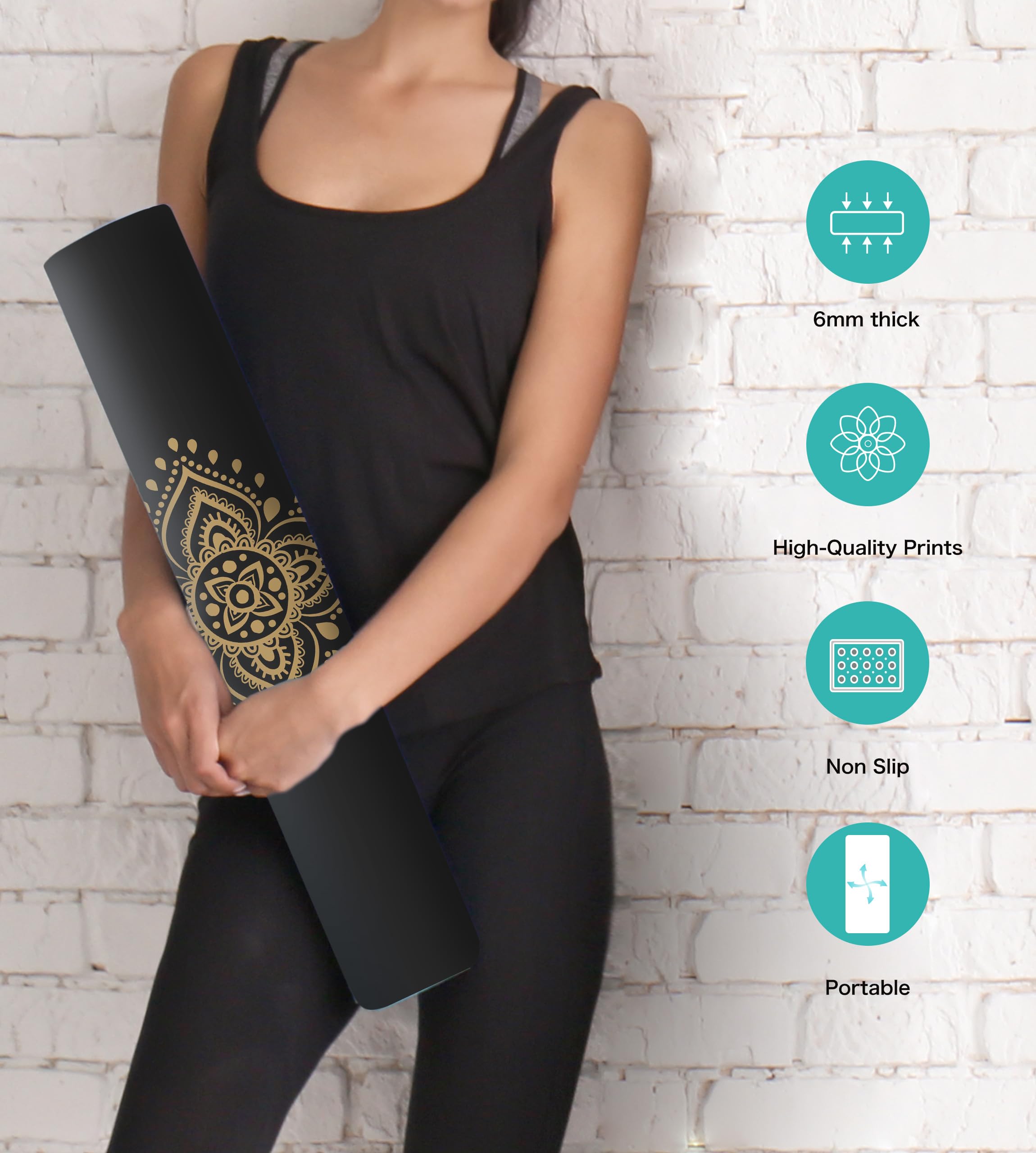 Knsbk Non Slip Yoga Mat TPE Workout Mat for Men Women, Thick Workout Mat with Carrying Strap, Fitness Mats for Exercise, Yoga, Fitness, Pilates, Floor Workouts (72" x 24" x 6mm)