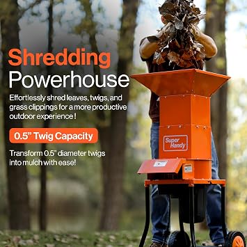 SuperHandy Electric Leaf Mulcher Shredder - Steel Construction, 15-AMP 120V AC Motor, 11 Cutting Blades - .5 Capacity for Leaves, Grass & Yard Clippings