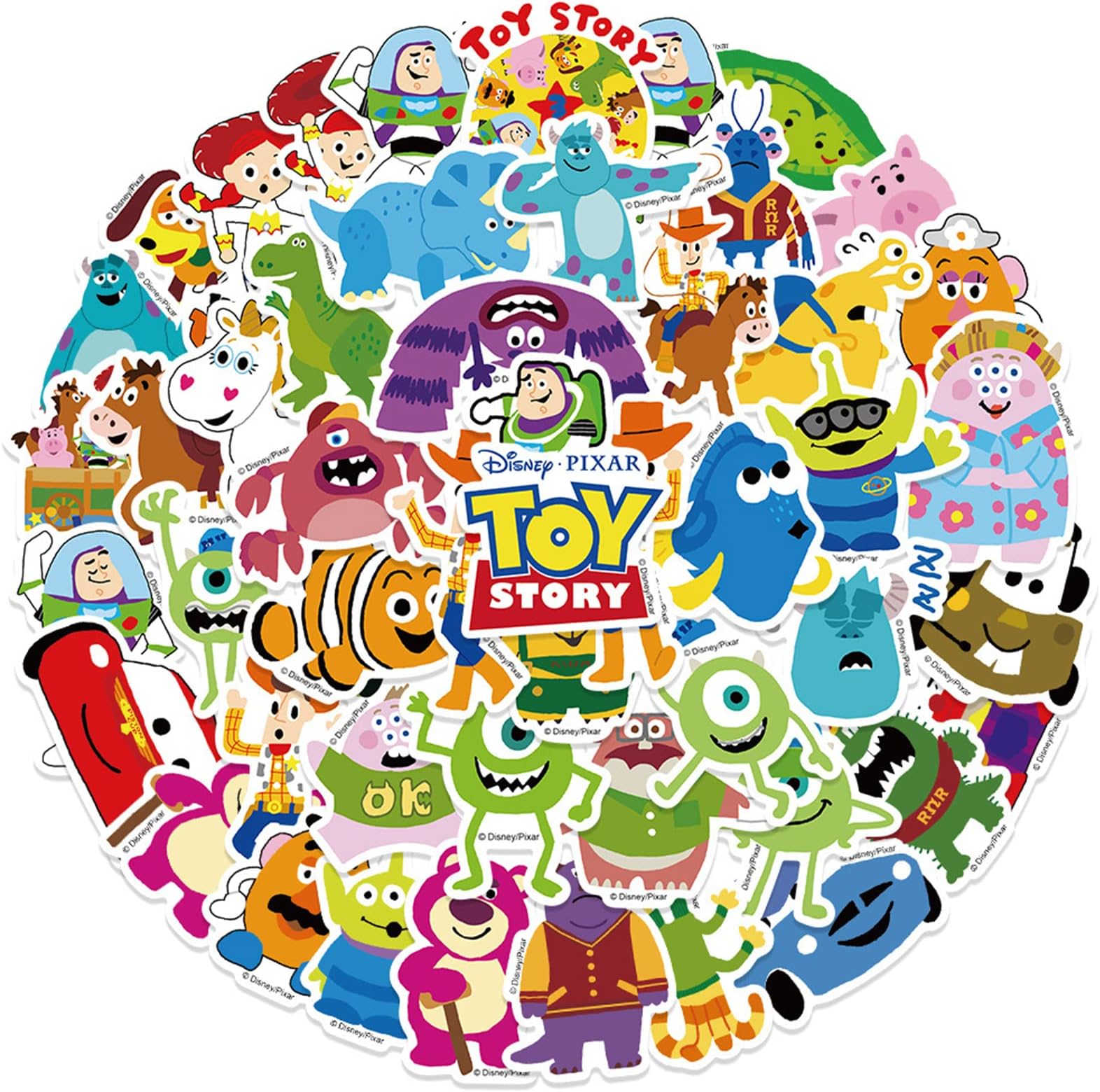 Toy Story Cartoon Stickers for Kids Water Bottle, 50pcs Disney Cartoon Decal Gifts for Boy, Waterproof Stickers for Teen Laptop, Guitar, Luggage, Skateboard, Phone, Helmet