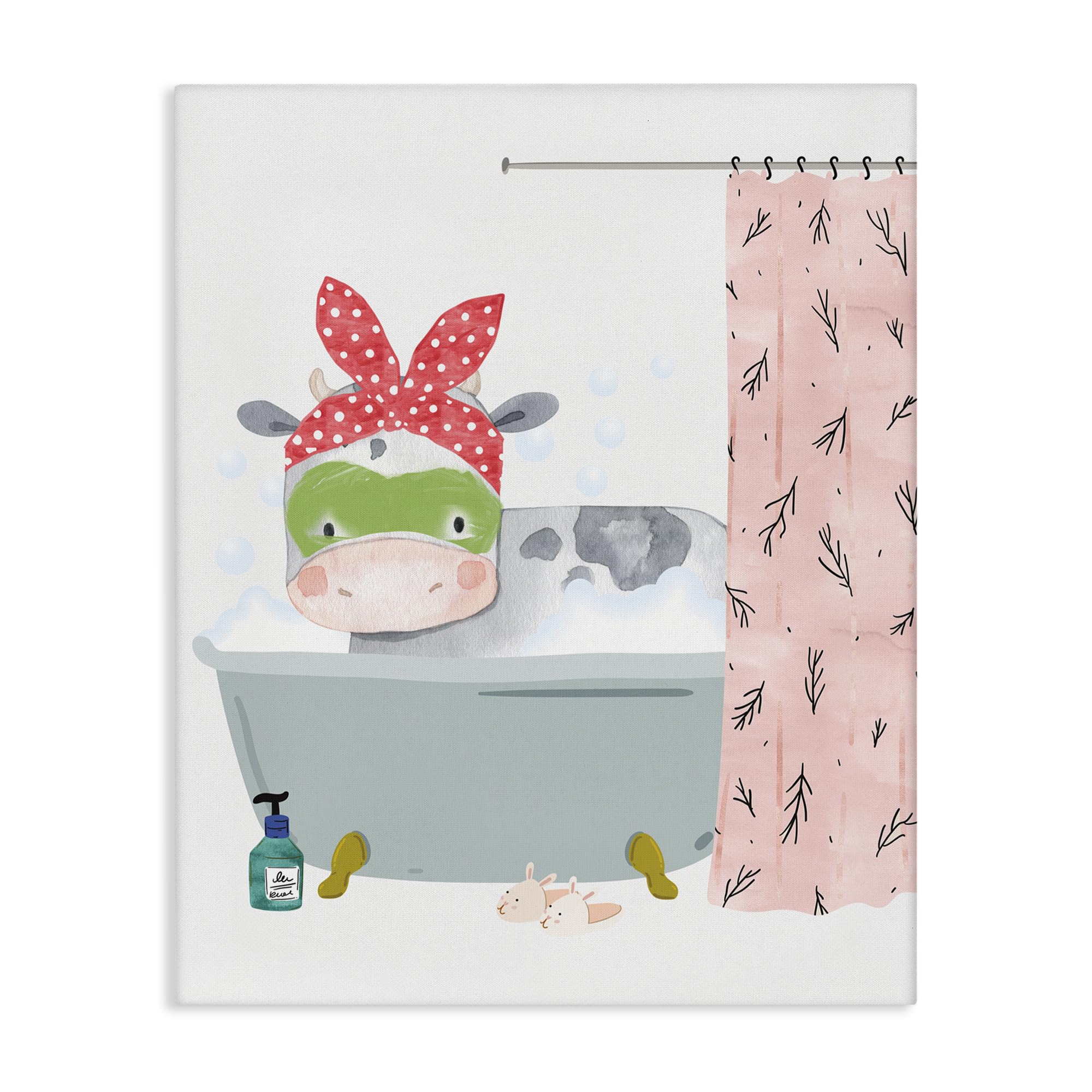 Stupell Industries Children's Farm Cow Bath Tub Bunny Slippers Bathroom, Design by Erica Billups