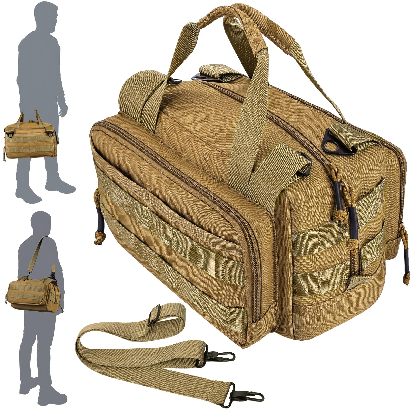 MOZETO 12 inch Tool Bag, Water-Resistant Small Tactical Tool Bag, Durable Handle Tool Bags for Men with Shoulder Strap (Brown)