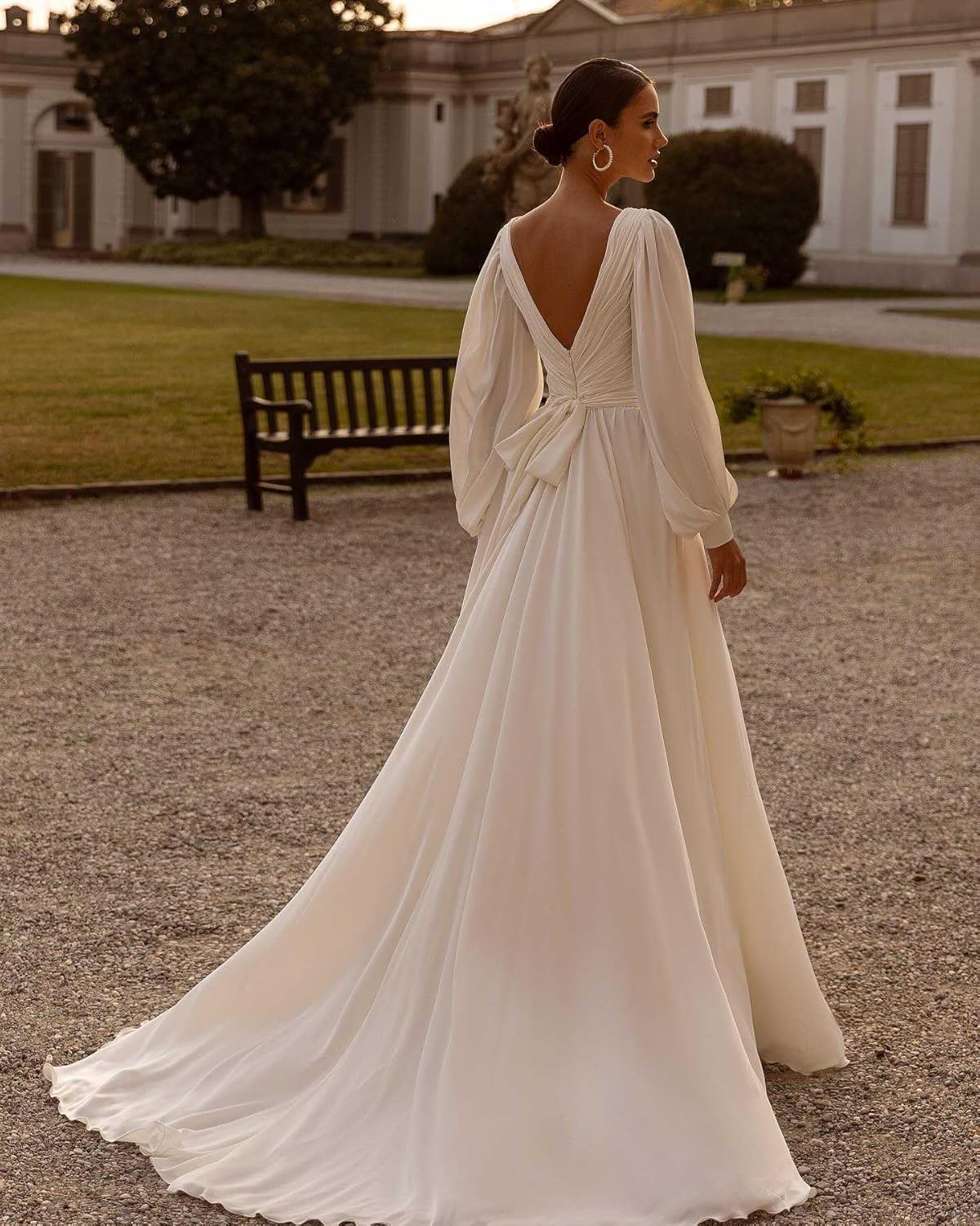 Long Sleeve Bridesmaid Dresses for Women Ruched Chiffon Formal Evening Party Gowns - Image 4