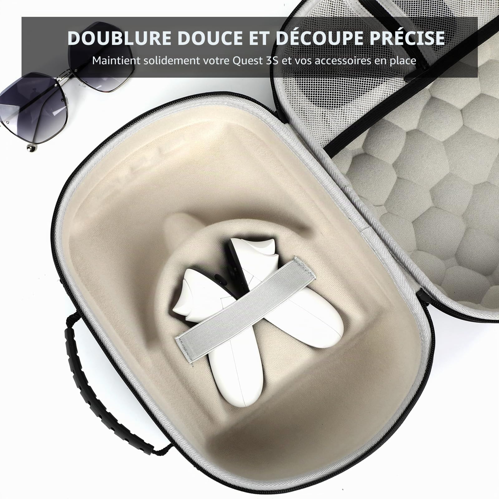Étui rigide pour Meta Quest 3S/Quest 3 Étui de protection portable pour casque de jeu Meta Quest 3S/Quest 3 et accessoires de contrôle tactile Protection contre les chocs accidentels,les chutes et les
