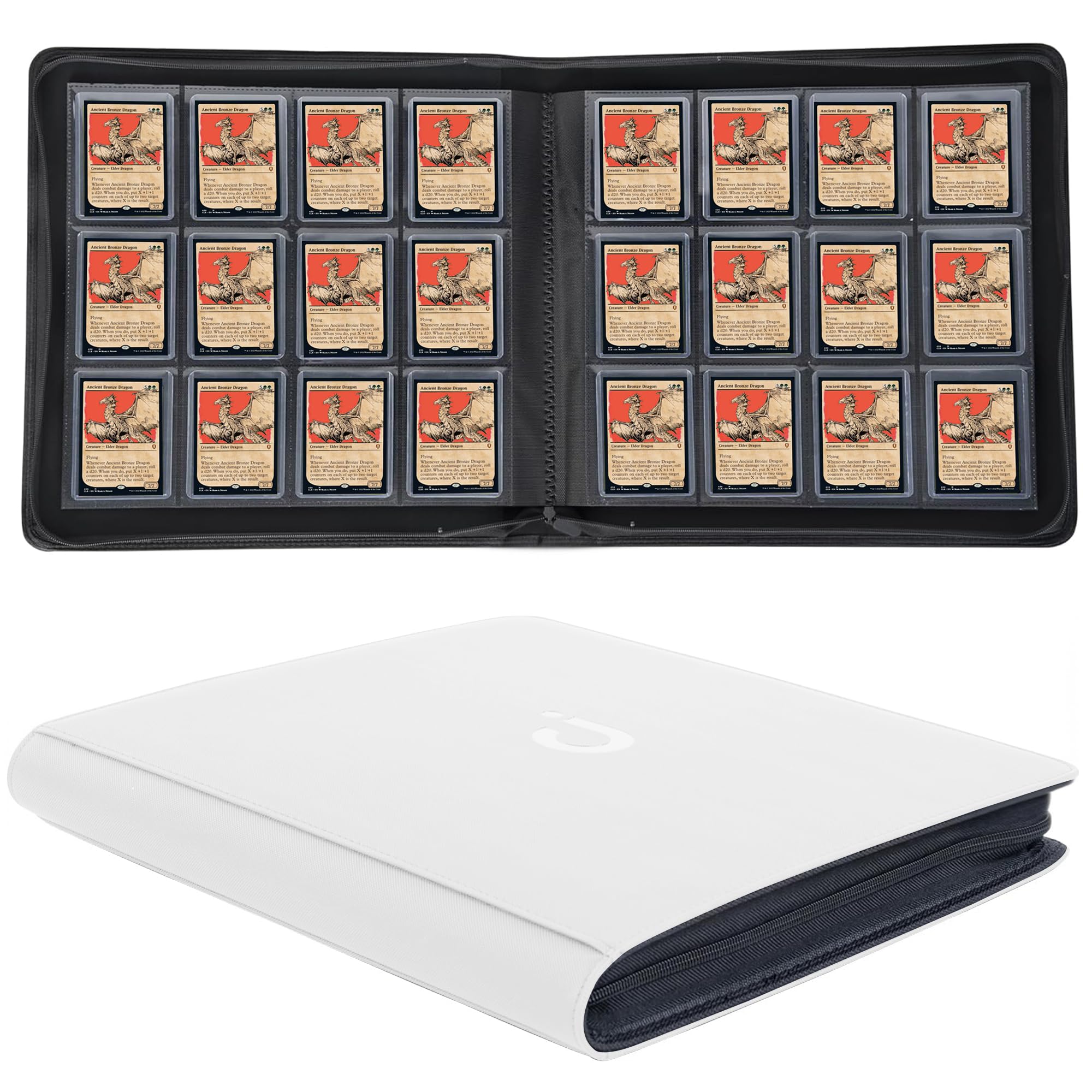 D DACCKIT Toploader Binder, Holds 384 Toploaders - 12 Pocket Top Loader Binder for 3" x 4" Rigid Card Holders for Trading Cards or Sports Cards - Pure White