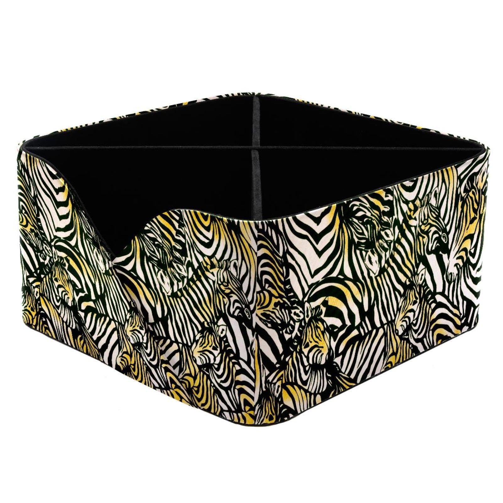 KengjuTesu Animal Zebra Herd Yellow Black White Desktop Organizer Pen Holder, Rectangular Pencil Cup for Office, Study and Makeup Stations