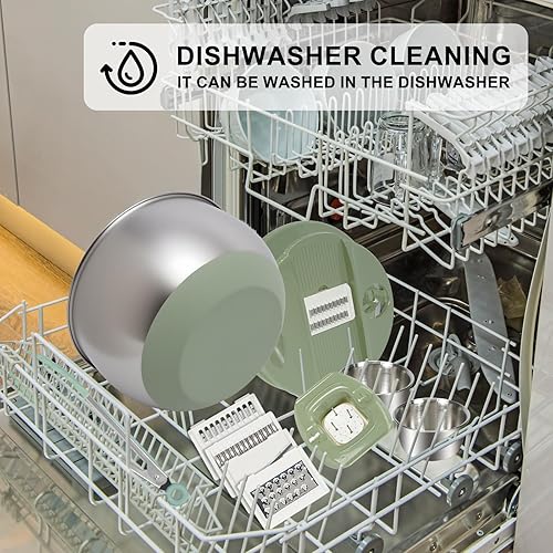 Miniatura 4 de Molinillo de ensalada de acero inoxidable grande con 5 cuchillas, cortador de lechuga, lavadora y secadora, cuenco para picar frutas y verduras,