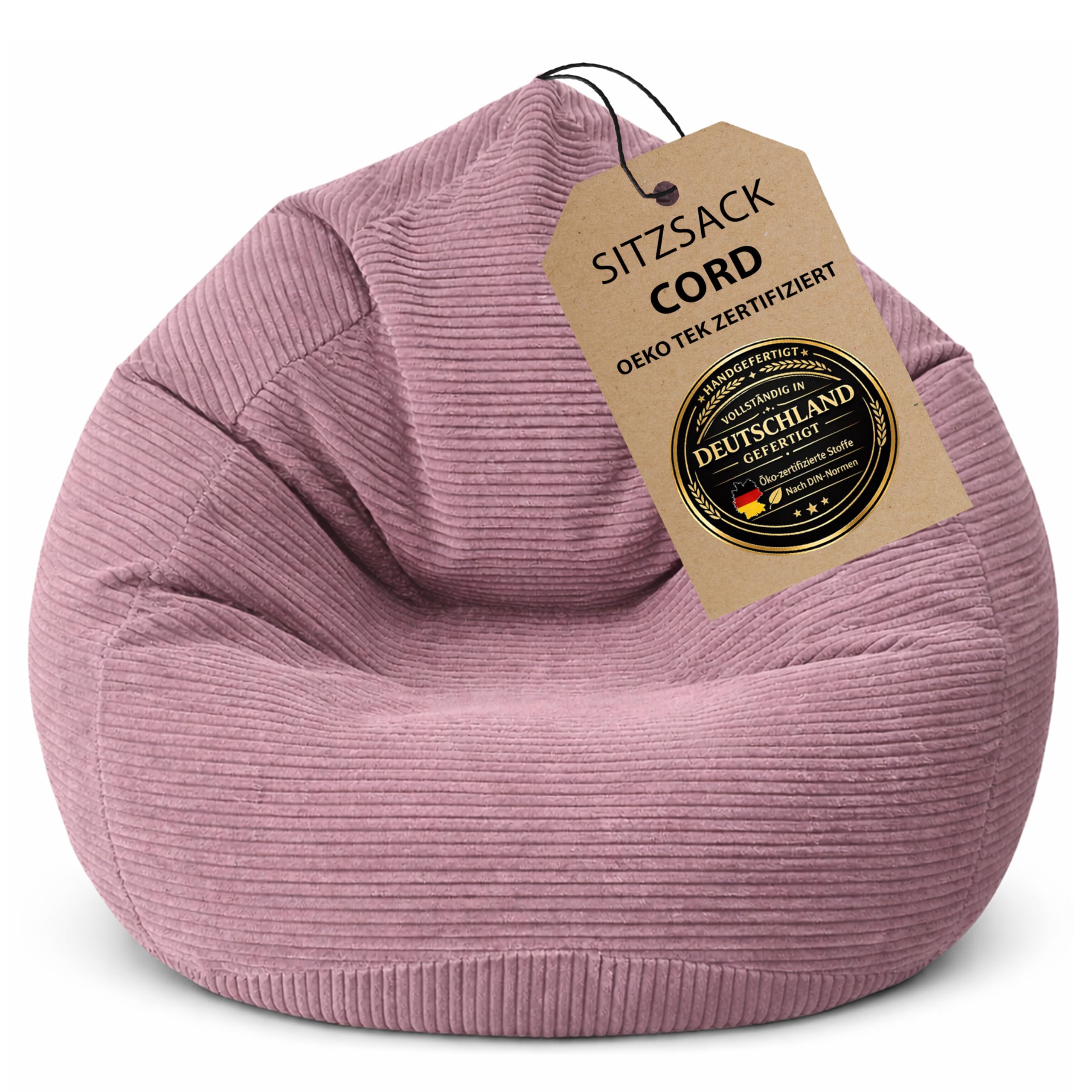 BuBiBag Premium Sitzsack Cord XXL – Fertig befüllt & Oeko-Tex Zertifiziert – Kratzfester Breitcord Gaming Sessel – Robuster Bean Bag für Kinder & Erwachsene – Pflegeleicht
