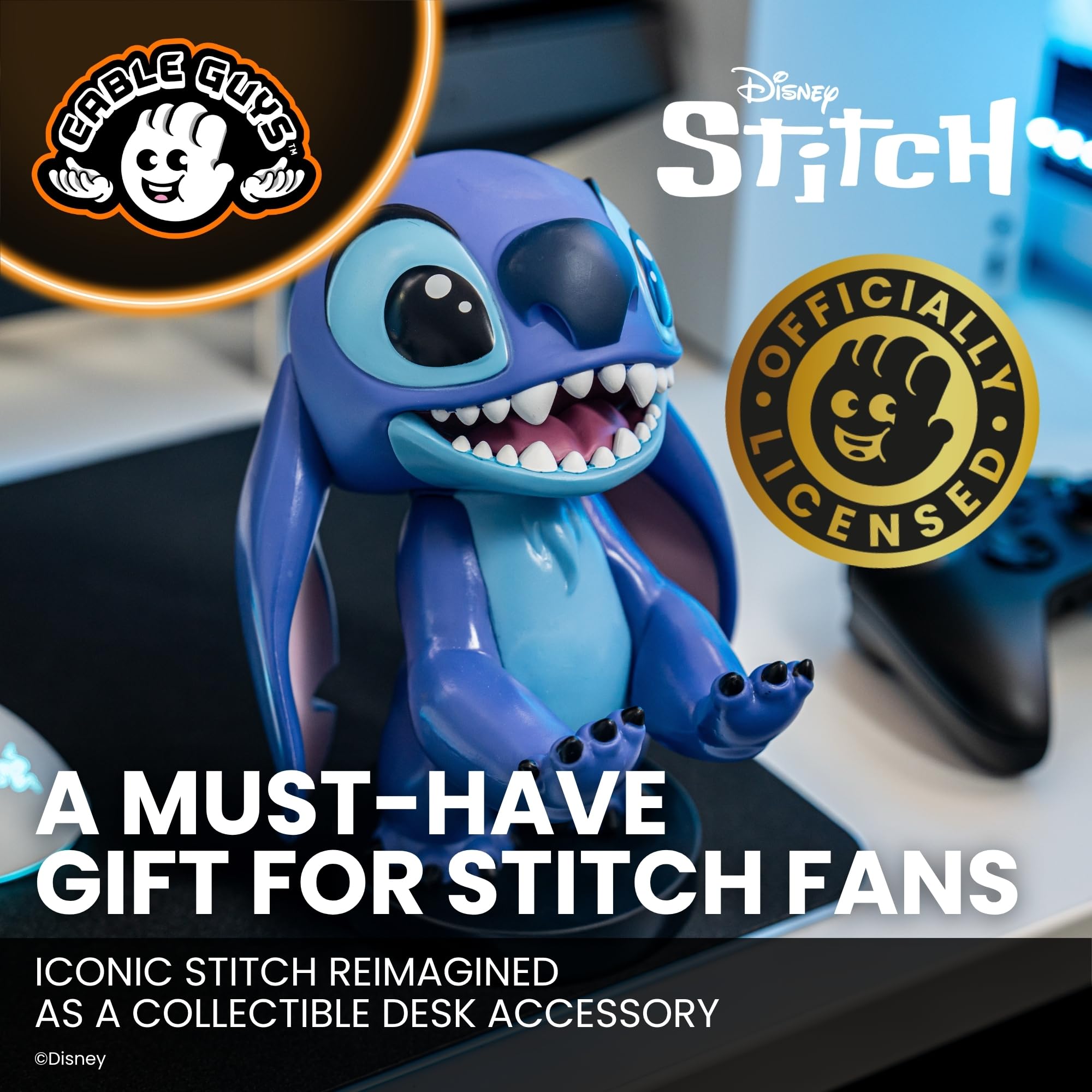 Cableguys Smiley Stitch Controller Halter & Handy Ständer - Gaming Zubehör für Zimmer und Schreibtisch-Setup, Ständer Kompatibel mit Xbox-, PlayStation- & den meisten Standard-Controllern