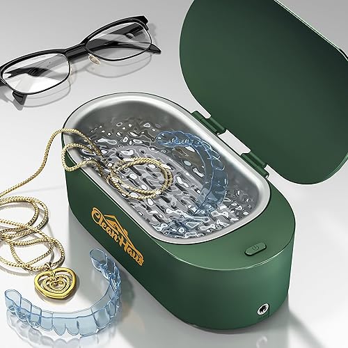 Limpiador ultrasónico para dentaduras, protector bucal, limpiador ultrasónico de joyas de 47 KHz, tanque de acero inoxidable de 16.9 fl oz para