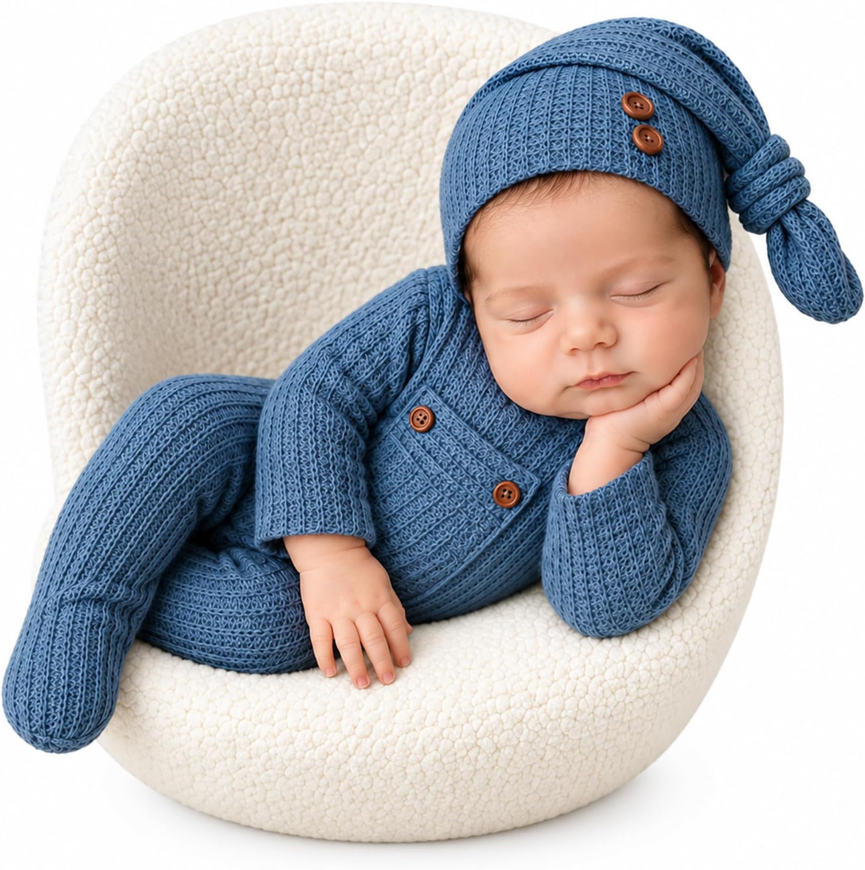 BabyMoon |Strechable Bodysuit And Cap | Baby Photoshoot Props Costume | 0-1 Month | Blue