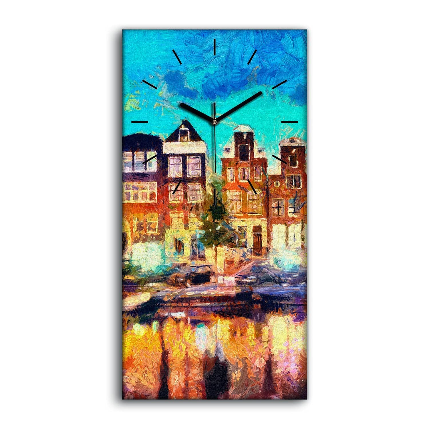 Horloge sur toile 30x60cm Amsterdam coloré pour salon