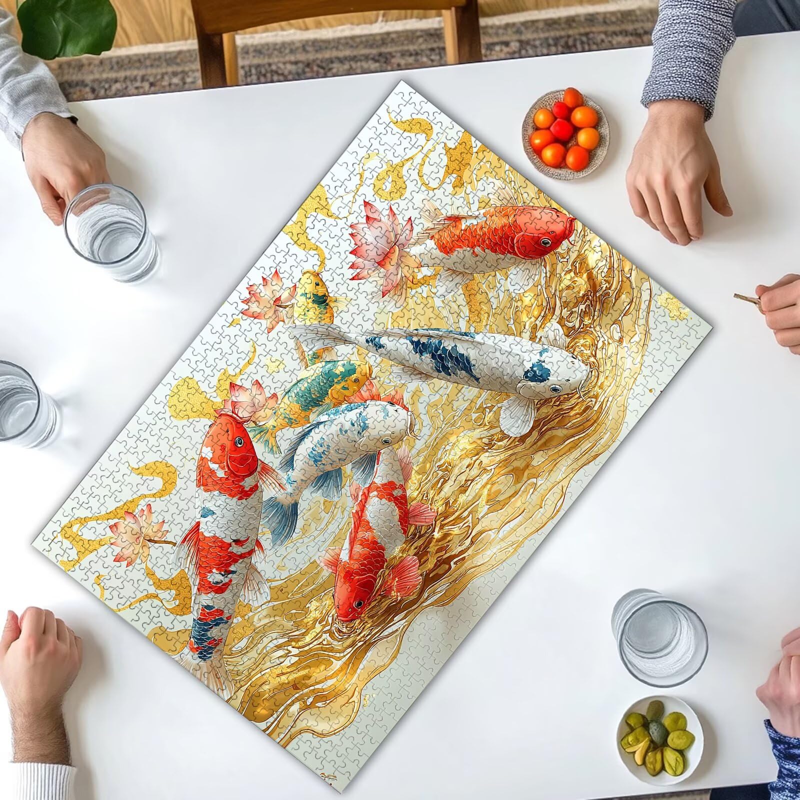 Puzzle 1000 sztuk karp koi, puzzle kwiatowe 1000 sztuk dla dorosłych i nastolatków, drewniane puzzle z wykwintnym opakowaniem, rodzinne gry edukacyjne, dekoracje domu, prezent dla dorosłych-3225