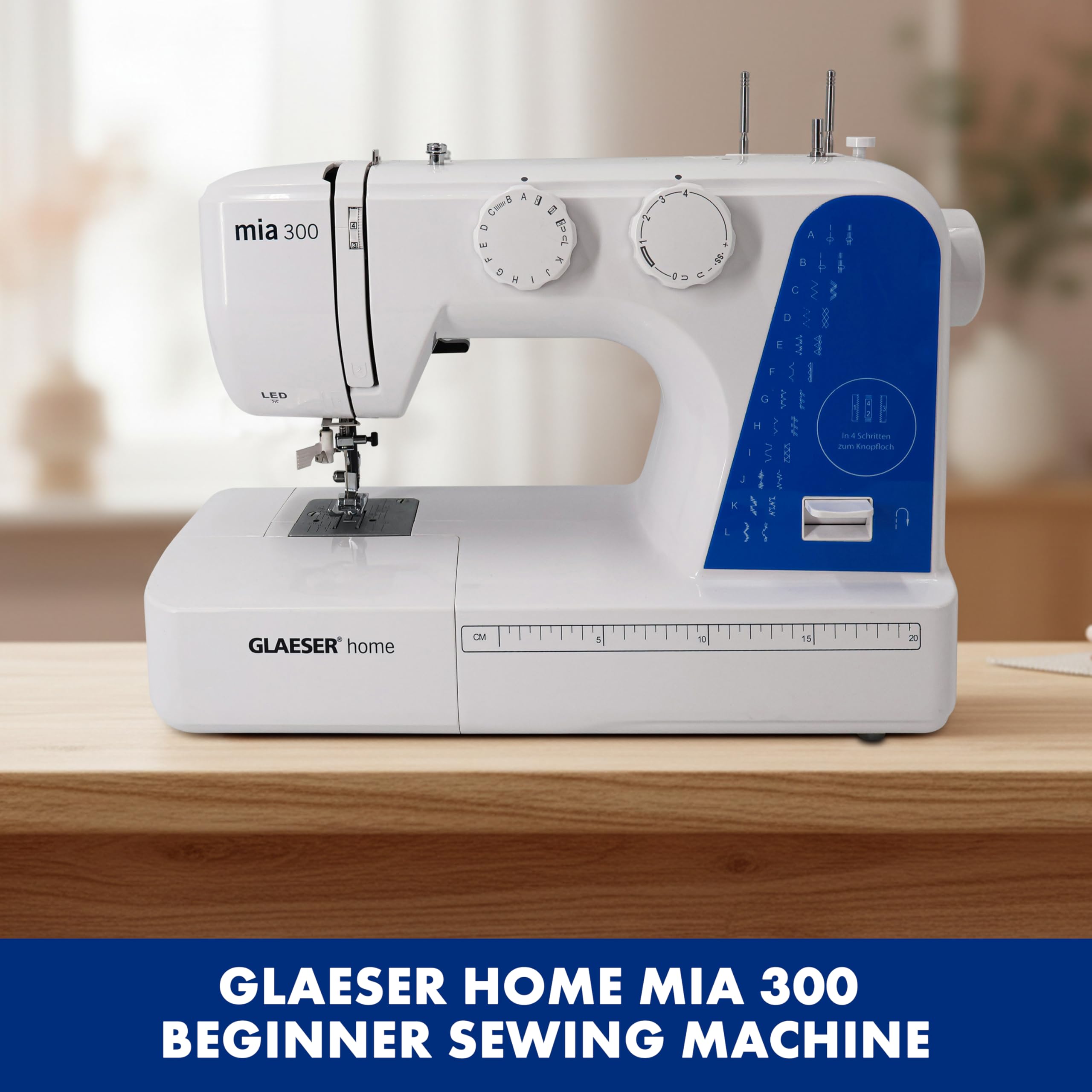 GLAESER® Home Mia 300 Nähmaschine Easy für Anfänger mit Automatischer Einfädler, 24 Stich-Varianten, Kinderleichte Bedienung