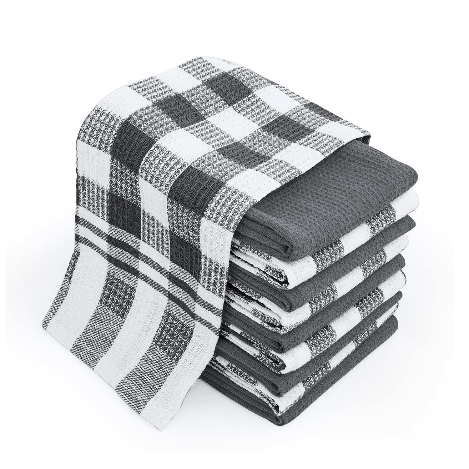 Chef Pomodoro Paños de Cocina Gofre - Paquete de 10 - Trapos Cocina Algodón 100%, Bayetas de 38 cm x 63 cm - Trapos de Cocina para Secar - Textiles de Cocina (Pack de 10, Gris)