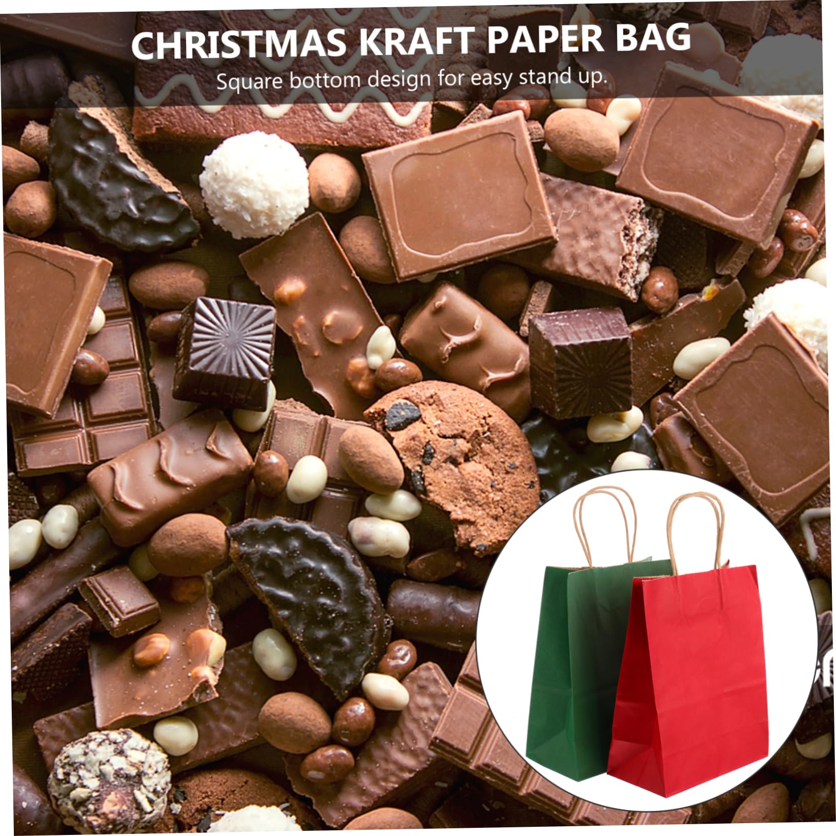 COLLBATH 24 Stück Umweltfreundliche und Recycelbare Weihnachtspapiertüten aus Kraftpapier mit Traggriff in Rot und Grün für Geschenkverpackung zu Weihnachten