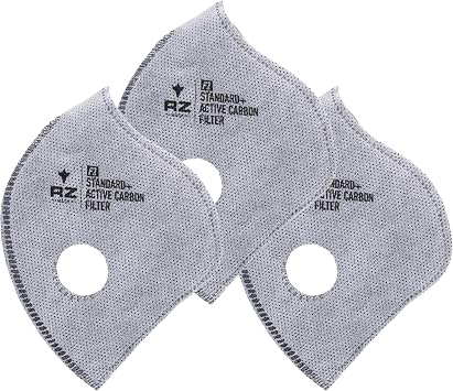 RZ Mask - F1 Standard Replacement Filters 3 Pack 99.8% Active Carbon Filtration with One-Way Discharge Valves, 3 Sizes