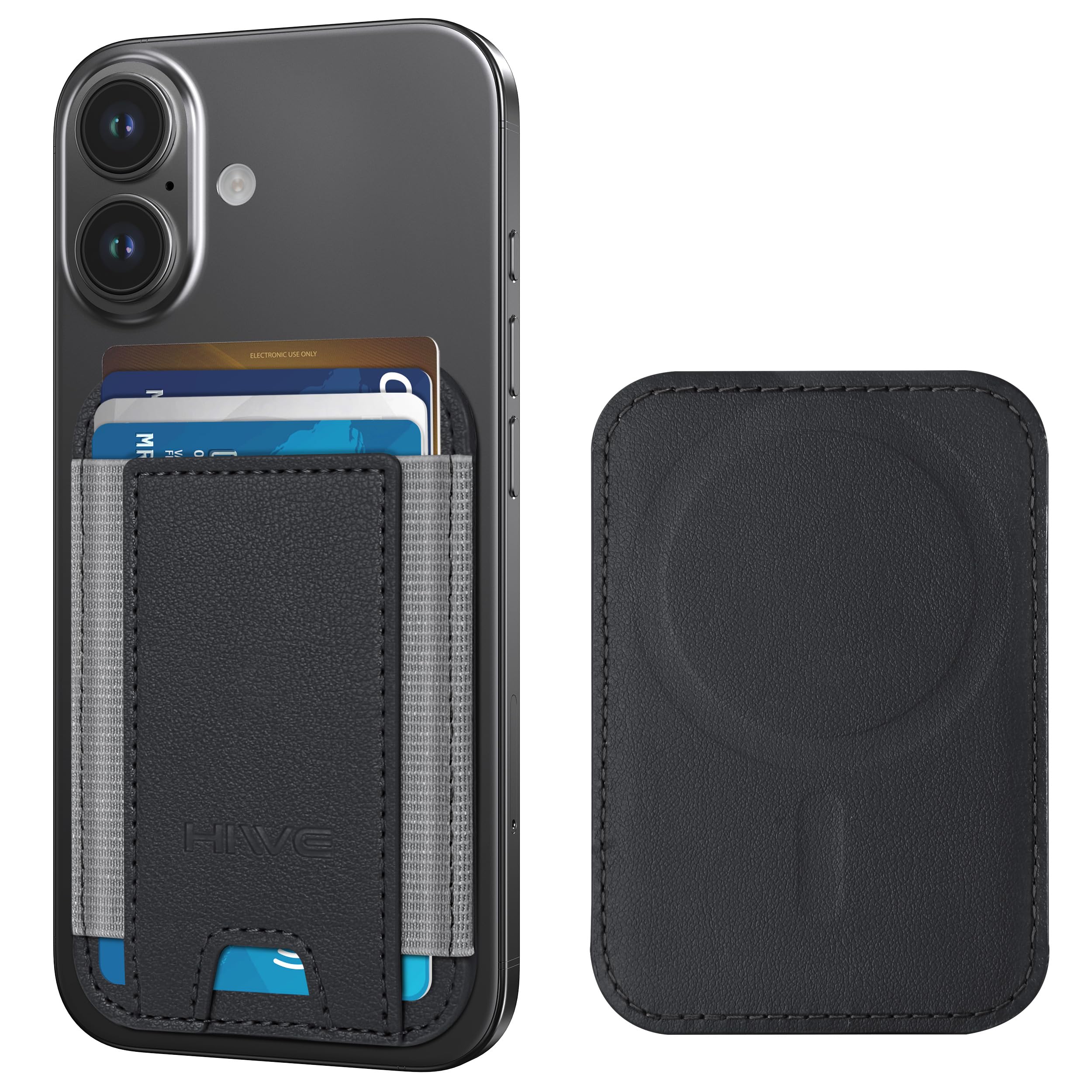 HiWe for MagSafe Wallet, Strongest Magnetic Wallet for iPhone 17/16/15/14/13/12 Series, 7 Cards Holder, Leather Minimalist Slim RFID, 1 Slot, Black & Grey