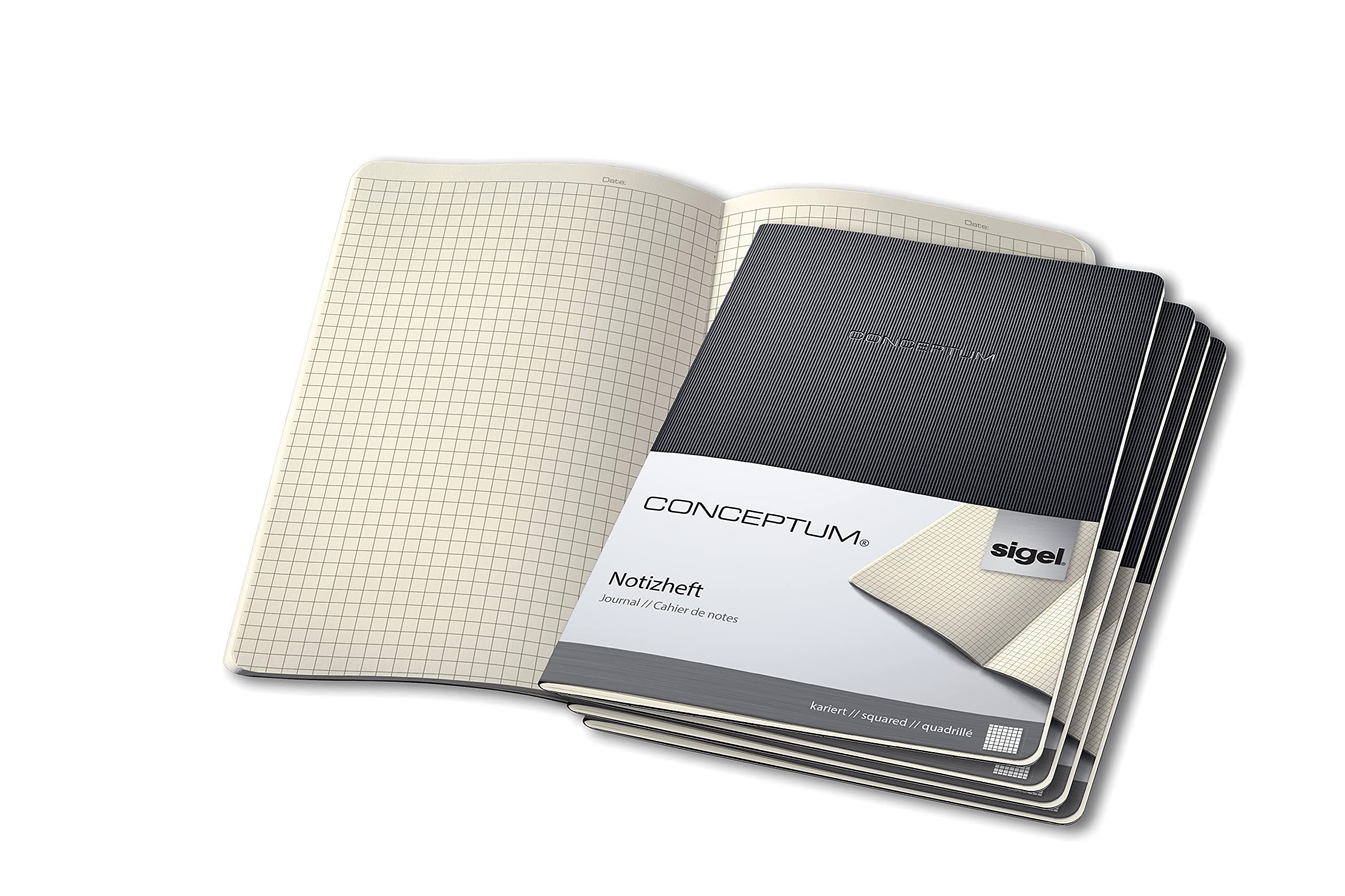 Sigel Conceptum Notizheft A4 kariert schwarz 64 Seiten 5er Pack
