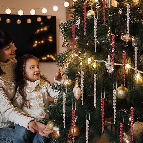 Vista 132 de 30 piezas de carámbanos de plástico retorcidos de plástico de carámbanos de Navidad, decoración colgante para árbol de Navidad, fiesta de Navidad