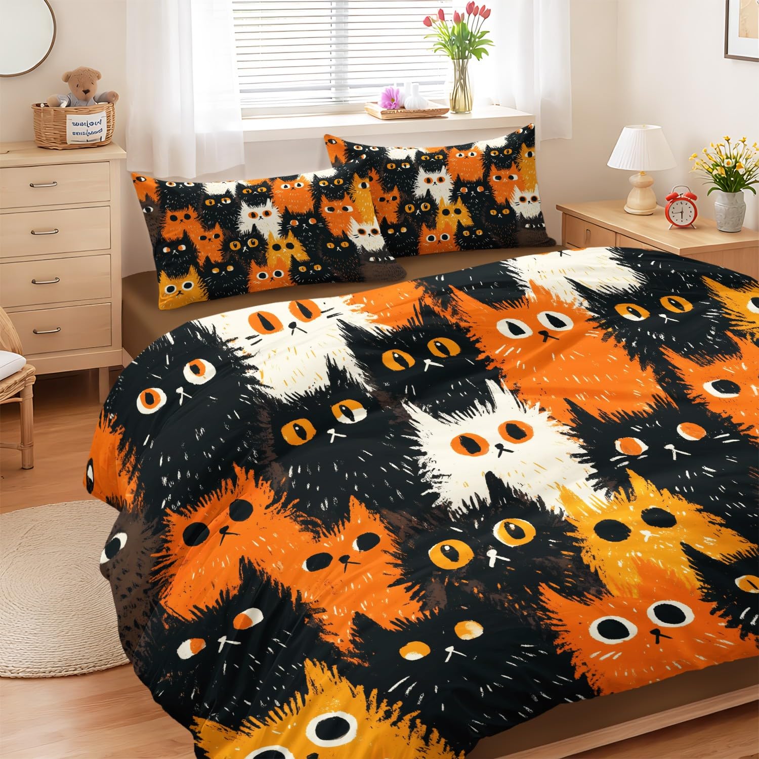Housse de couette chat mignon drap-housse lit enfant 220x240 cm