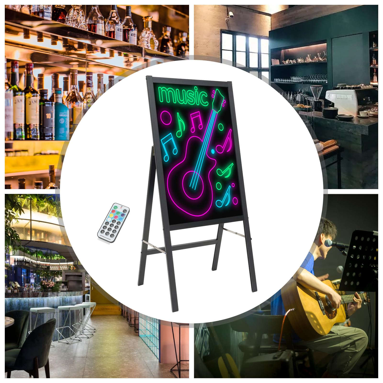 Lavagna luminosa a LED, 40 x 60 cm, con telecomando e 8 penne al neon, per caffè, bar, ristoranti, matrimoni