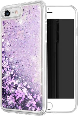 for iPhone SE 2020 2022 Case Glitter,for iPhone 7/8/Se3, Purple | Sparkle heart,funny,Bling,TPU clear cover,liquid moving waterfall