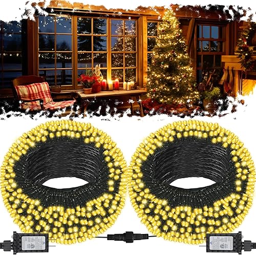 Miniatura 15 de Miniluces decorativas de Navidad extralargas de 132 pies, 400 luces de cadena de hadas estrelladas LED de alambre verde con enchufe, temporizador y