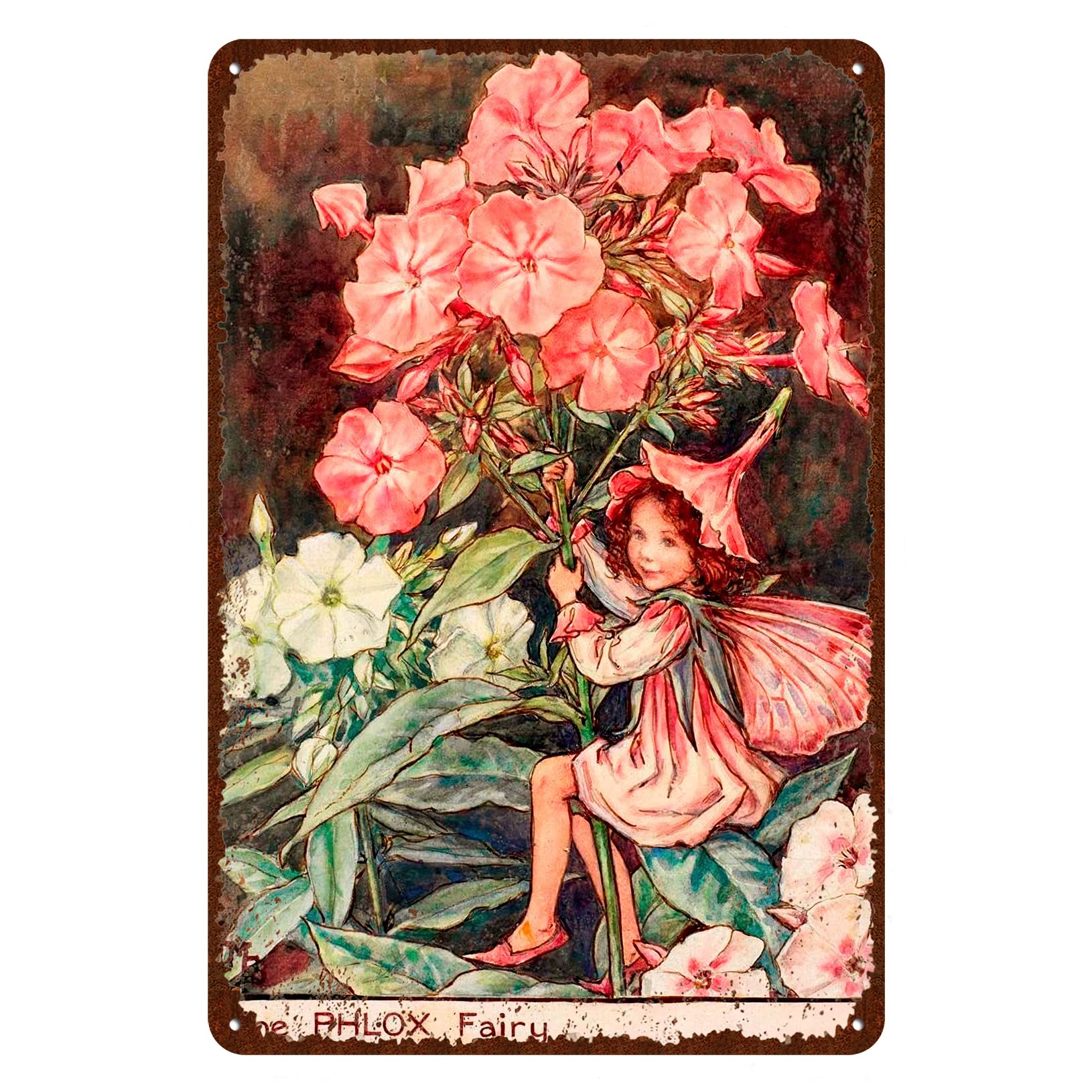 Yunking Style-354 Flower Fairy Signs Vintage Metal Tin Signs Novelty Garden Signs Retro Wall Decor Home Wall Signs The Phlox Fairy 12X8 Inch
