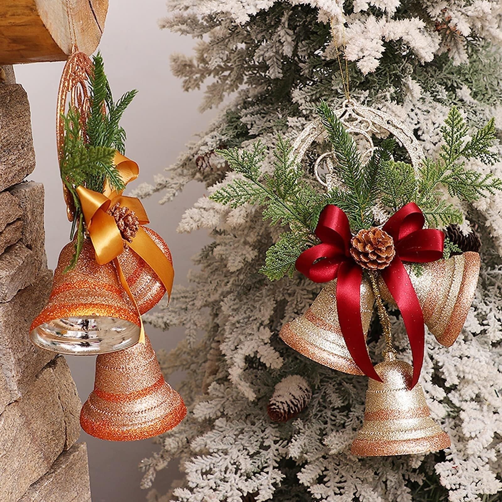 Campanelle Natale 2 Pezzi Ornamenti for Campane di Natale Decorazioni Natalizie Rustiche da Appendere for Albero con Pino Decorazioni(Rot)