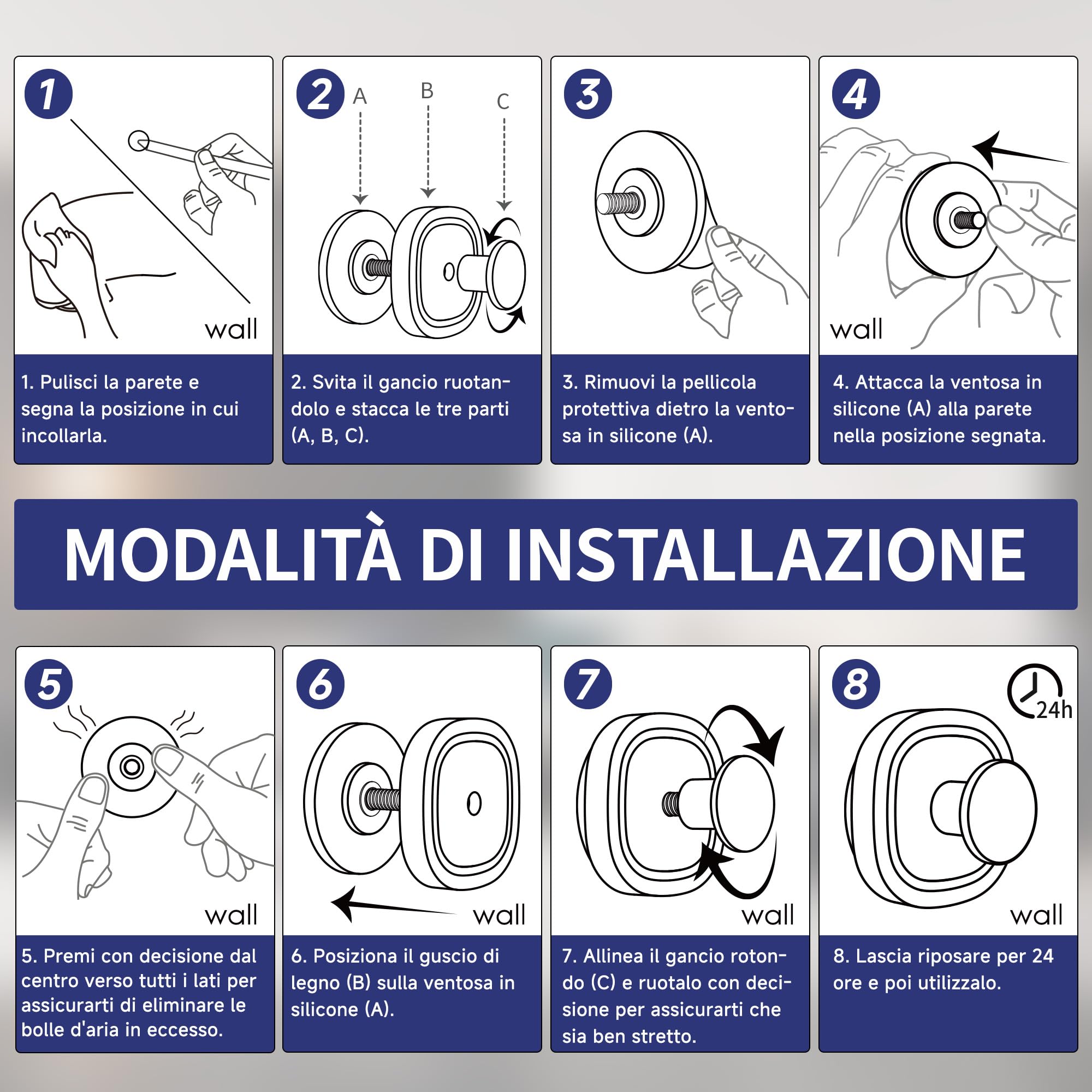 ZUNTO 4 Pezzi Ganci Ventosa Portasciugamani in Legno Gancio Appendiabiti da Parete per Bagno e Cucina