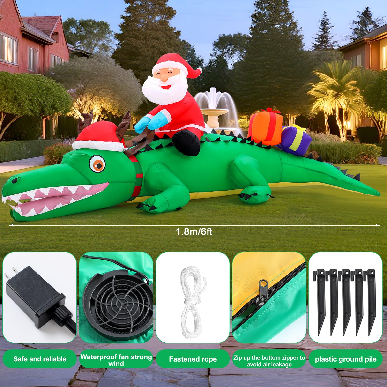 Snapklik.com : 6ft Large Christmas Inflatables Crocodile Outdoor