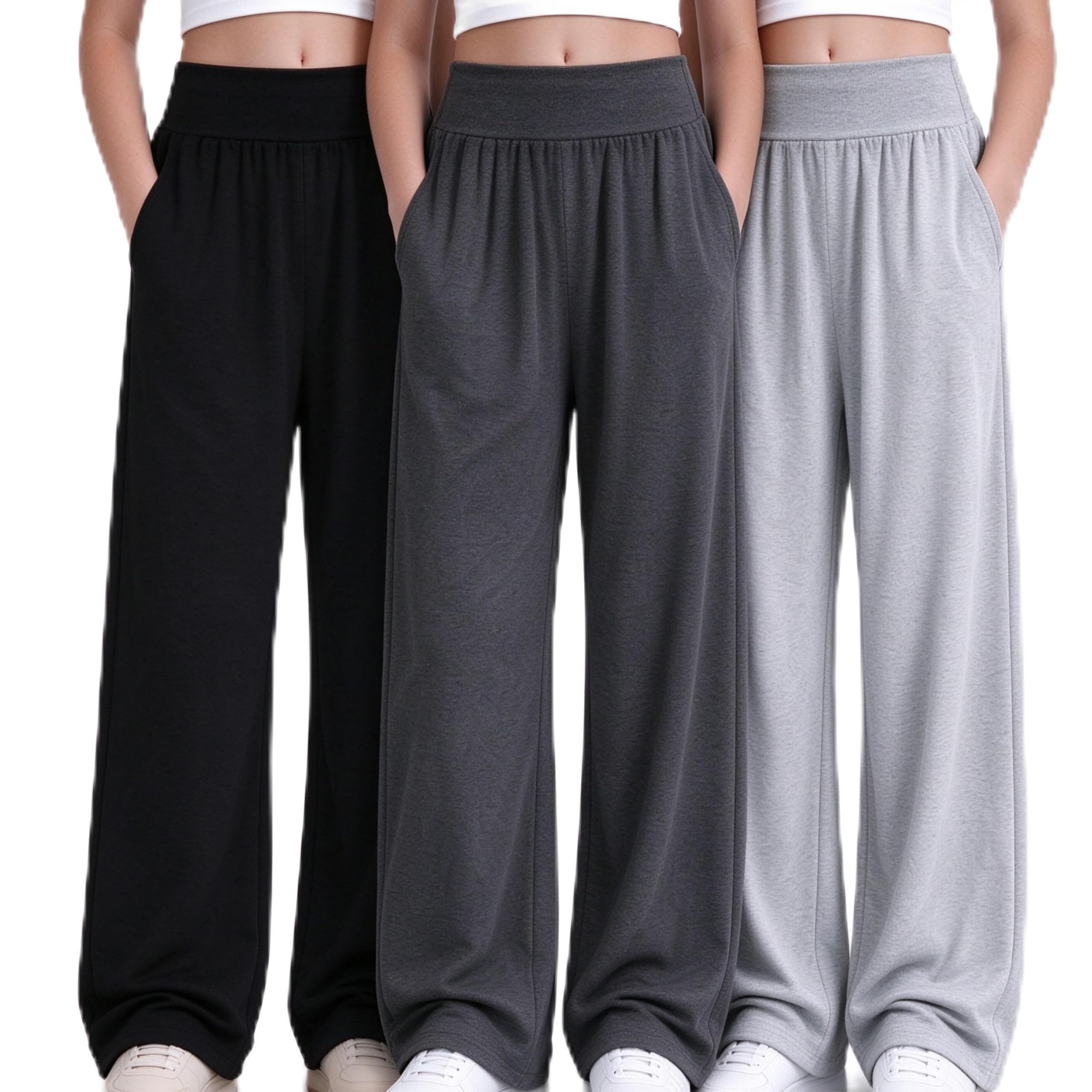 EXARUS 3 Pack Girls Wide Leg Pants Baggy/Tapered Loose Casual School