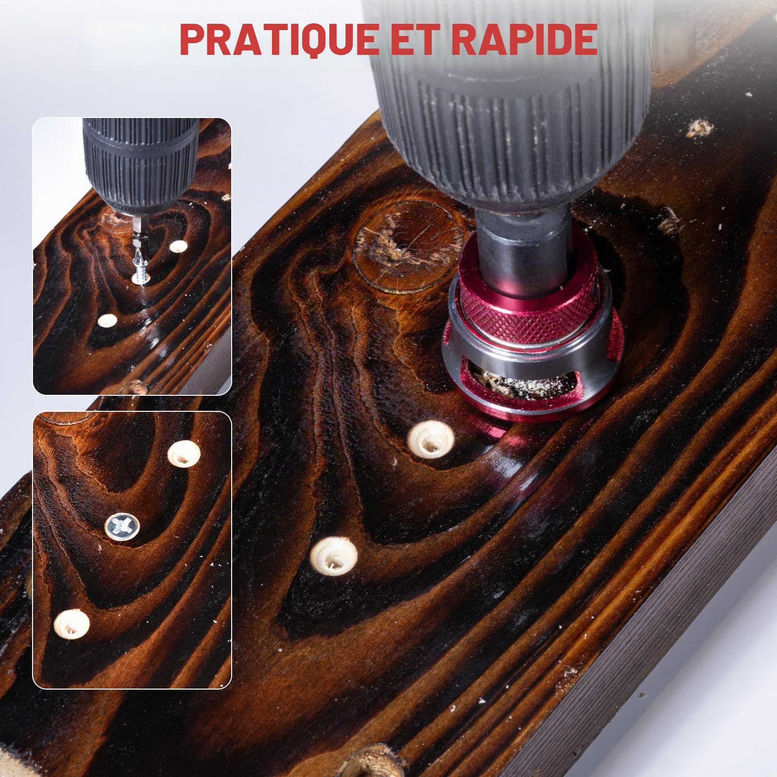 Lot de 5 forets à bois, fraisés avec butée de profondeur, foret à bois avec tige hexagonale 1/4", en HSS-M2, trous précis, comprend un embout de tournevis cruciforme, pour atelier, travail du bois
