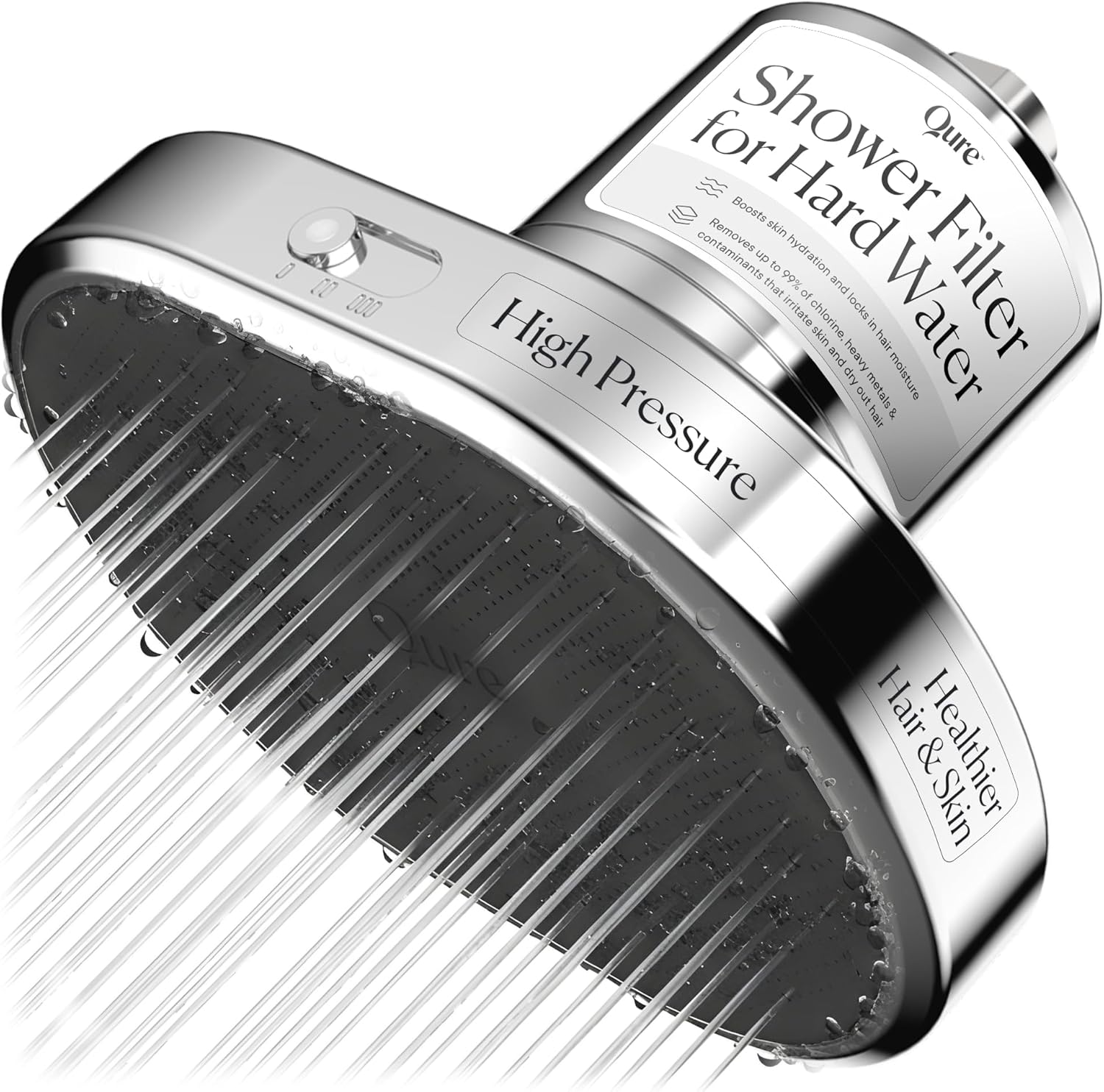Qure Shower Filter Head for Hard Water, healthier Hair, Skin & Nails, Reduces 99% Chlorine, High Pressure Showerhead, Improve your Beauty and Skincare Routine, Dermatologist-approved - Silver