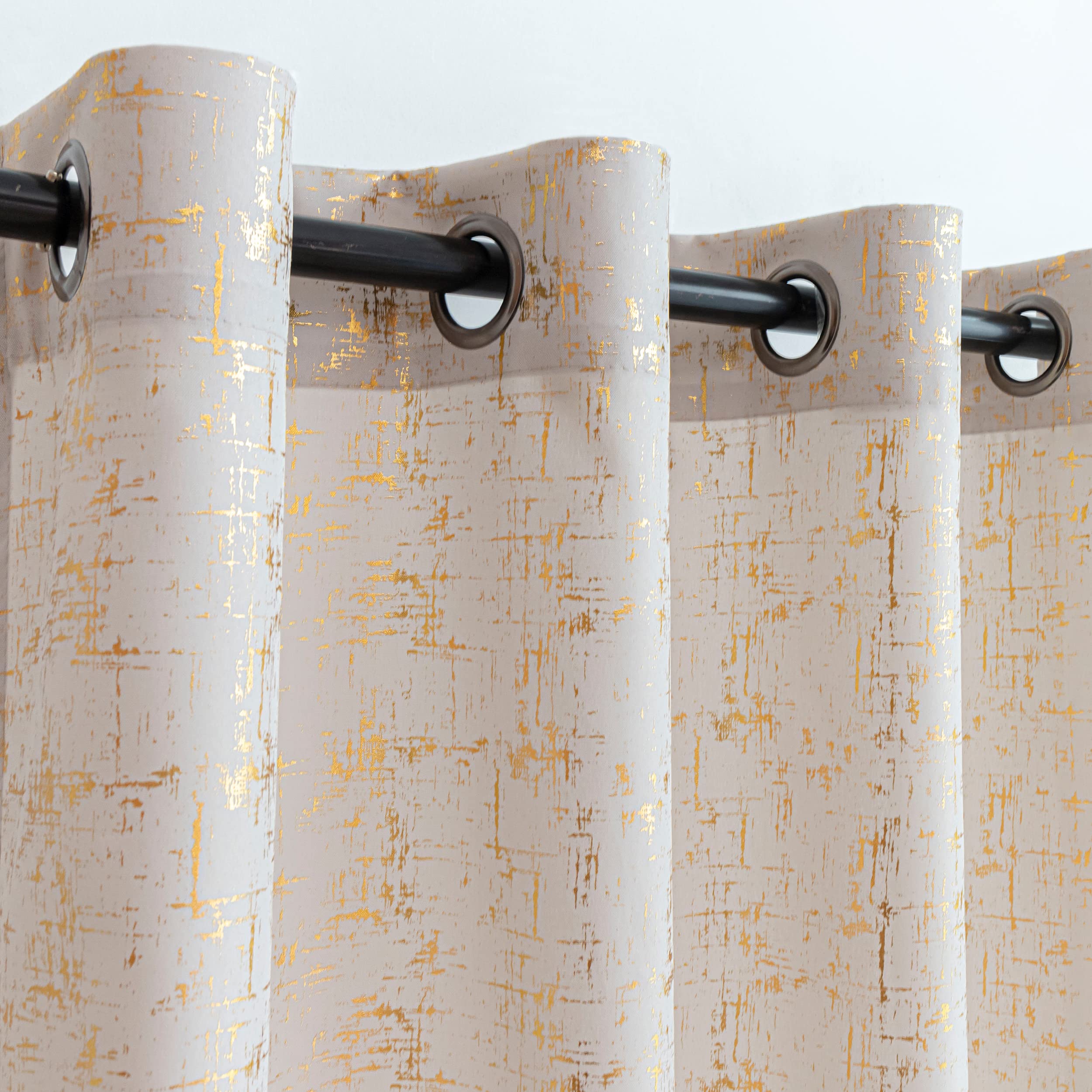 Taisier Home Gold Foil Print Linen Textured Curtains - Geometric Dots Pattern Design for Nursery, Toy Room - Thermal Insulated Window Treatment, 2 Panels, 54" L, Beige and Gold — image 1