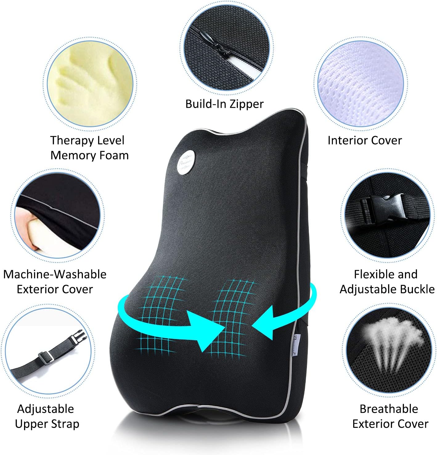 Powsure Back Support for Office Chair, Memory Foam Lumbar Support Pillow with 3D Mesh Cover, Large Breathable Ergonomic Lower Pain Relief Orthopedic Back Cushions for Car Seat, Wheelchair, Recliner : Health & Household