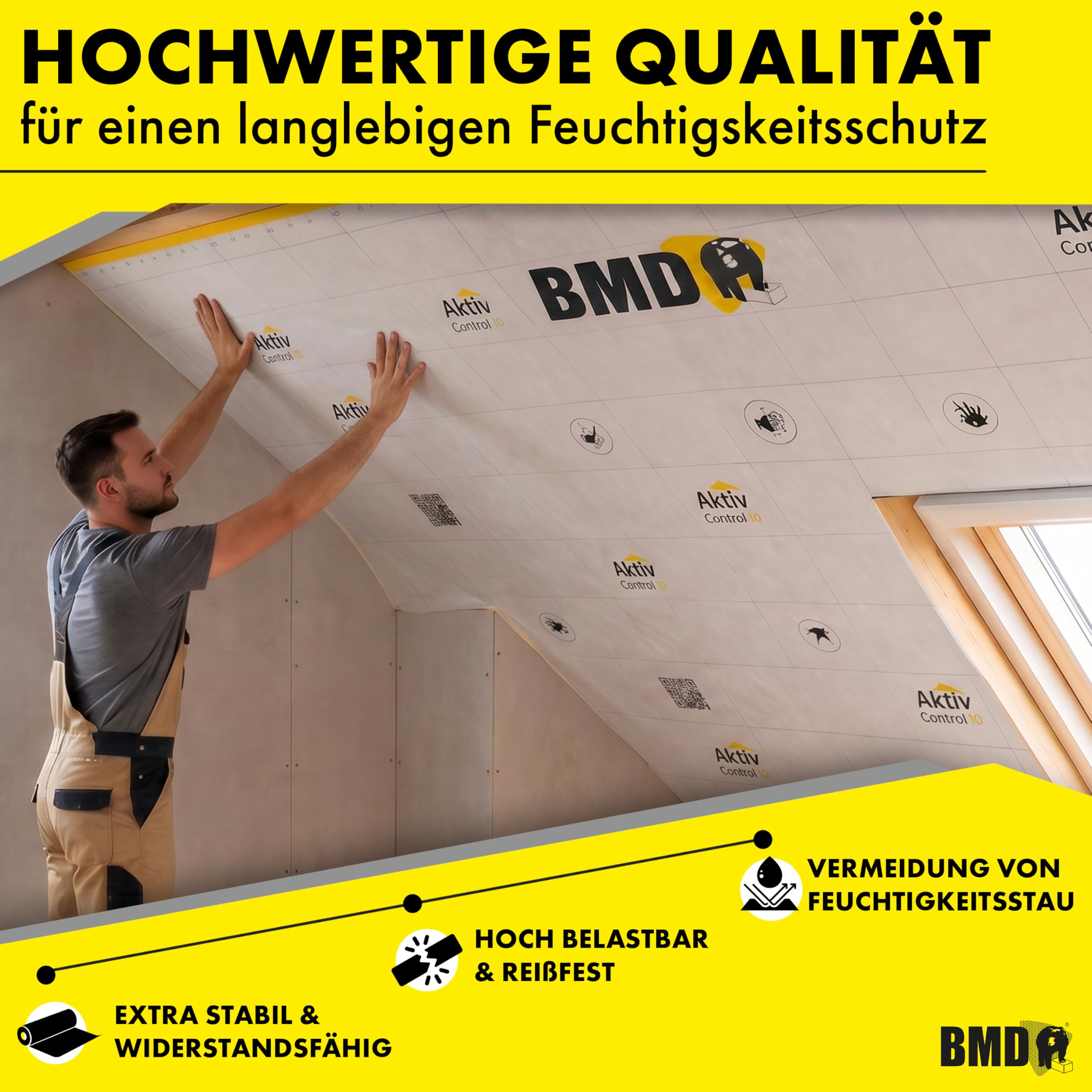 BMD Aktiv Control Dampfbremse | 1,5m x 20m | 30 m² | diffusionsfähige Dampfbremsfolie | gemäß DIN 4108 und ENEV | Neubau | Sanierung