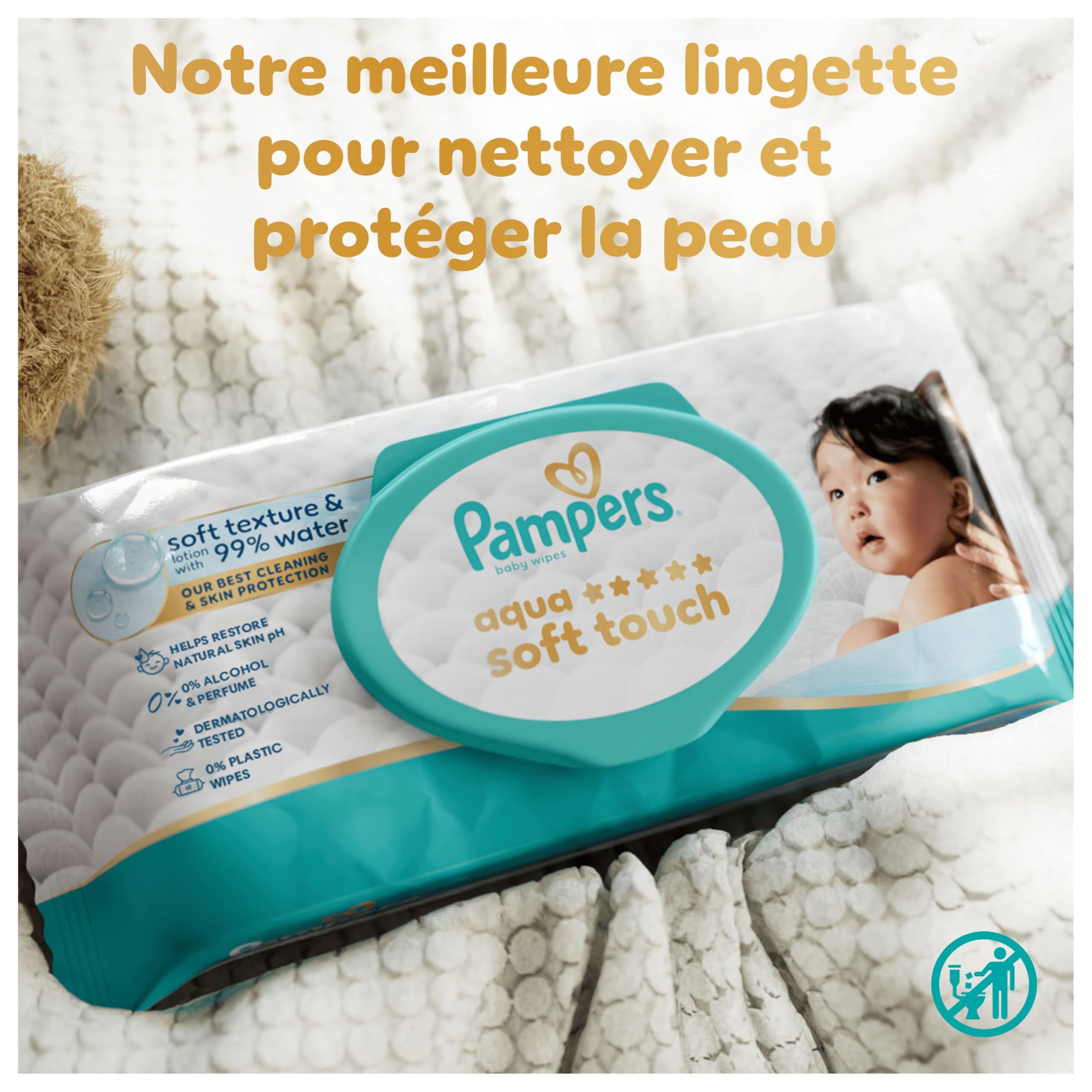 Pampers Aqua Soft Touch Lingettes Pour Bébé 15 Paquets De 60 Lingettes = 900 Lingettes Pour Bébé, Texture Douce & Lotion Avec 99% D’Eau - 3