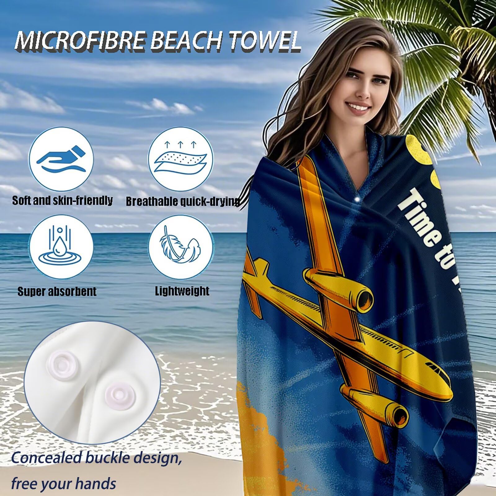 Toallas de Playa Microfibra Avión Toalla Playa Grande 180x90 cm Mujer Hombre Secado Rápido Absorbente Toallas Gimnasio Suave Sin Arena Ligera Toalla Microfibra para Playas Piscina Viajes Camping Q-729