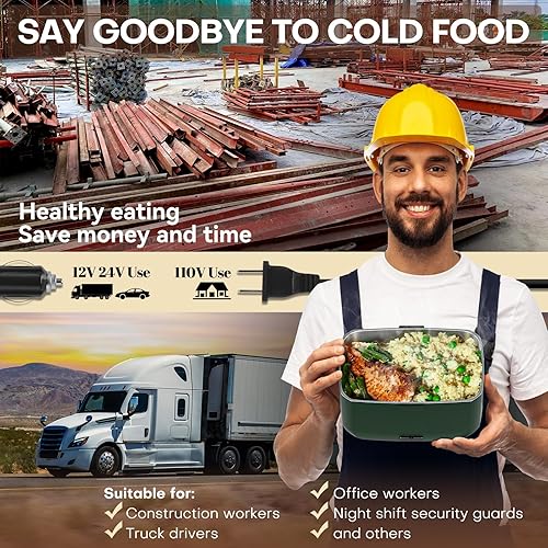 Miniatura 3 de Lonchera eléctrica con calefacción para hombres, calentador de alimentos portátil para automóvil, camión, 90 W, lonchera autocalentable para