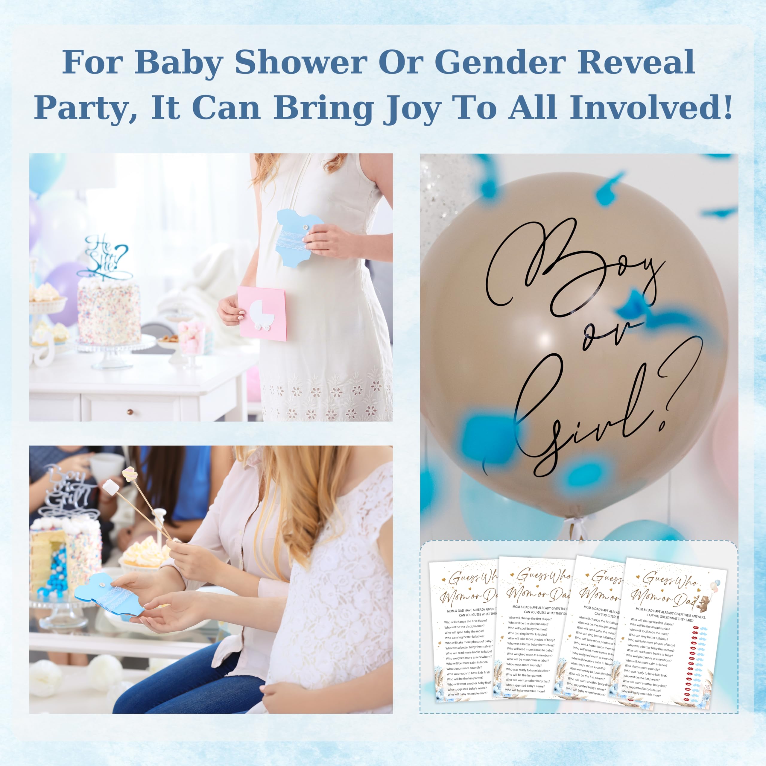 Gry na baby shower, 'Guess Who Mommy or Daddy', motyw niedźwiedzia, niebieska karta do gier na baby shower dla 25 graczy, neutralna płeć pomysły na imprezę, upominek, baby shower chłopcy dekoracje
