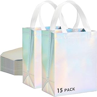 RACETOP 15 Pcs Iridescent Glossy Gift Bags Medium Size, 8x4x10 Inch Holo...