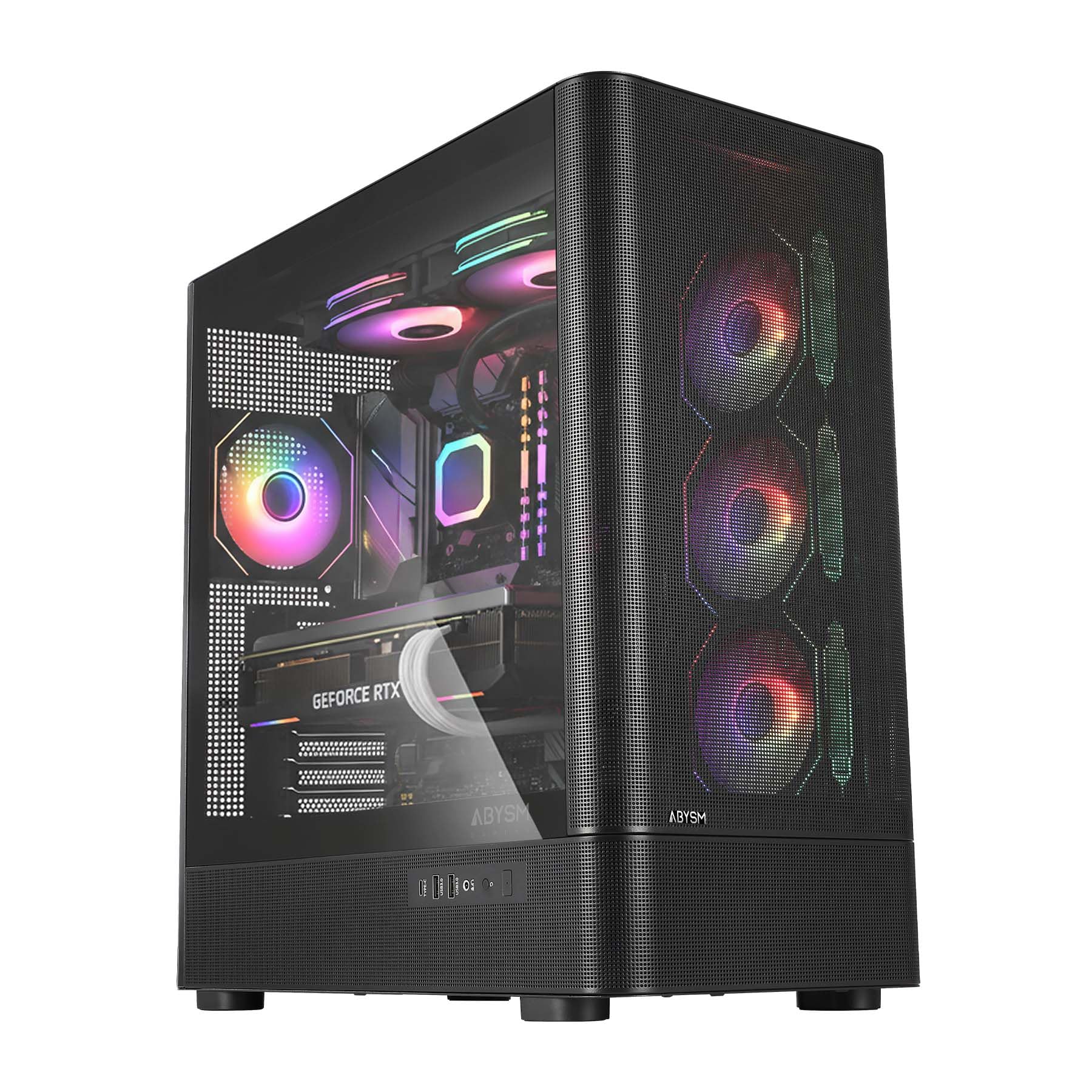 Abysm Gaming Caja ATX Danube SAVA H500 II Air Black | Cristal Lateral Templado, Panel de Rejilla, Siete Slots de Expansión, 4 Ventiladores 120mm ARGB Preinstalados