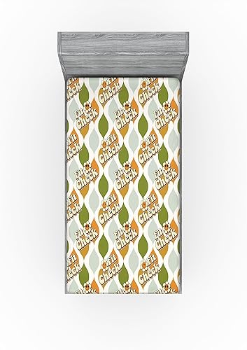 Ambesonne Emoji Fitted Sheet, Leafy Look Pattern Background with Groovy Fit Check Phrase and Daisy Flowers, Decorative Soft Fabric Bedding All-Round