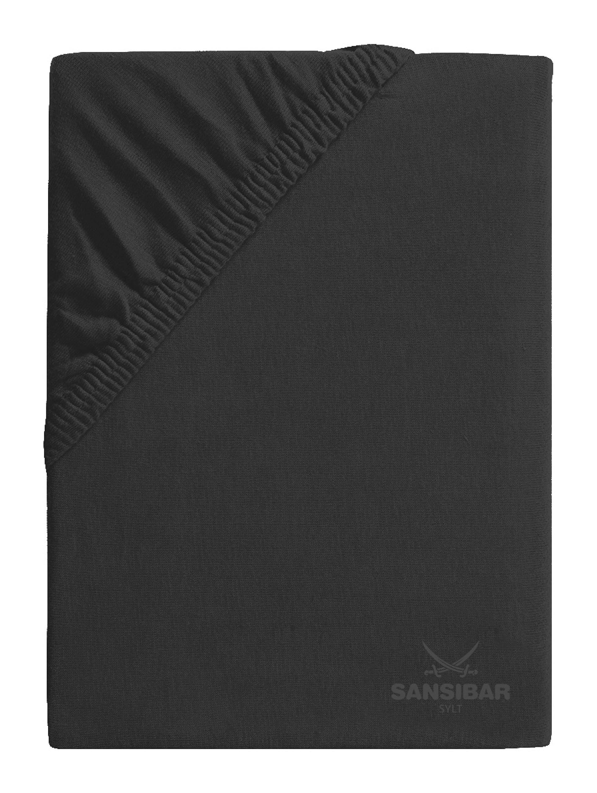 Sansibar Jersey Bettlaken, Premium Qualität mit hochwertigem Sansibar Logo-Druck, Fähnchen am Steg (Schwarz, 180/200 cm x 200 cm)