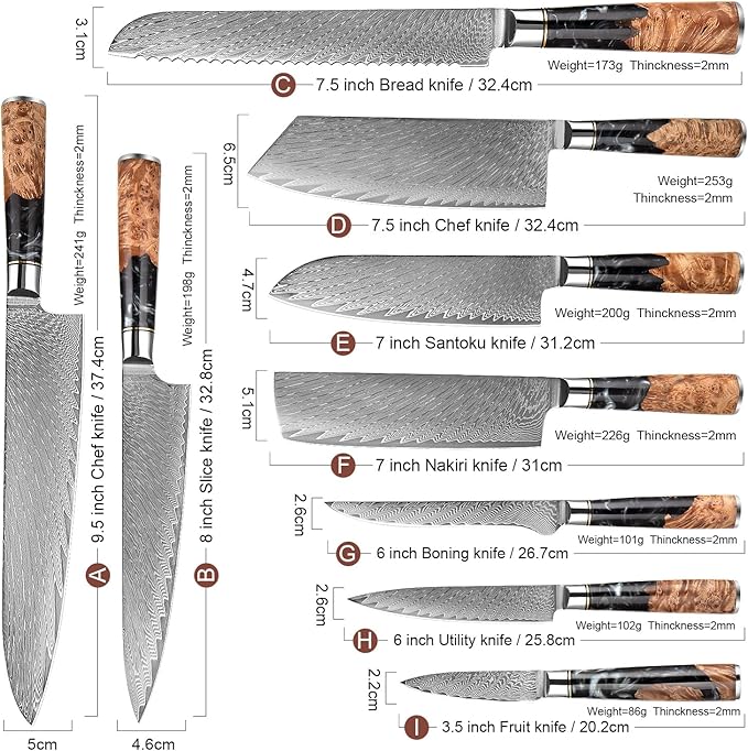 Set Cuchillos Cocina 9 Piezas Acero Aleación miniatura 3