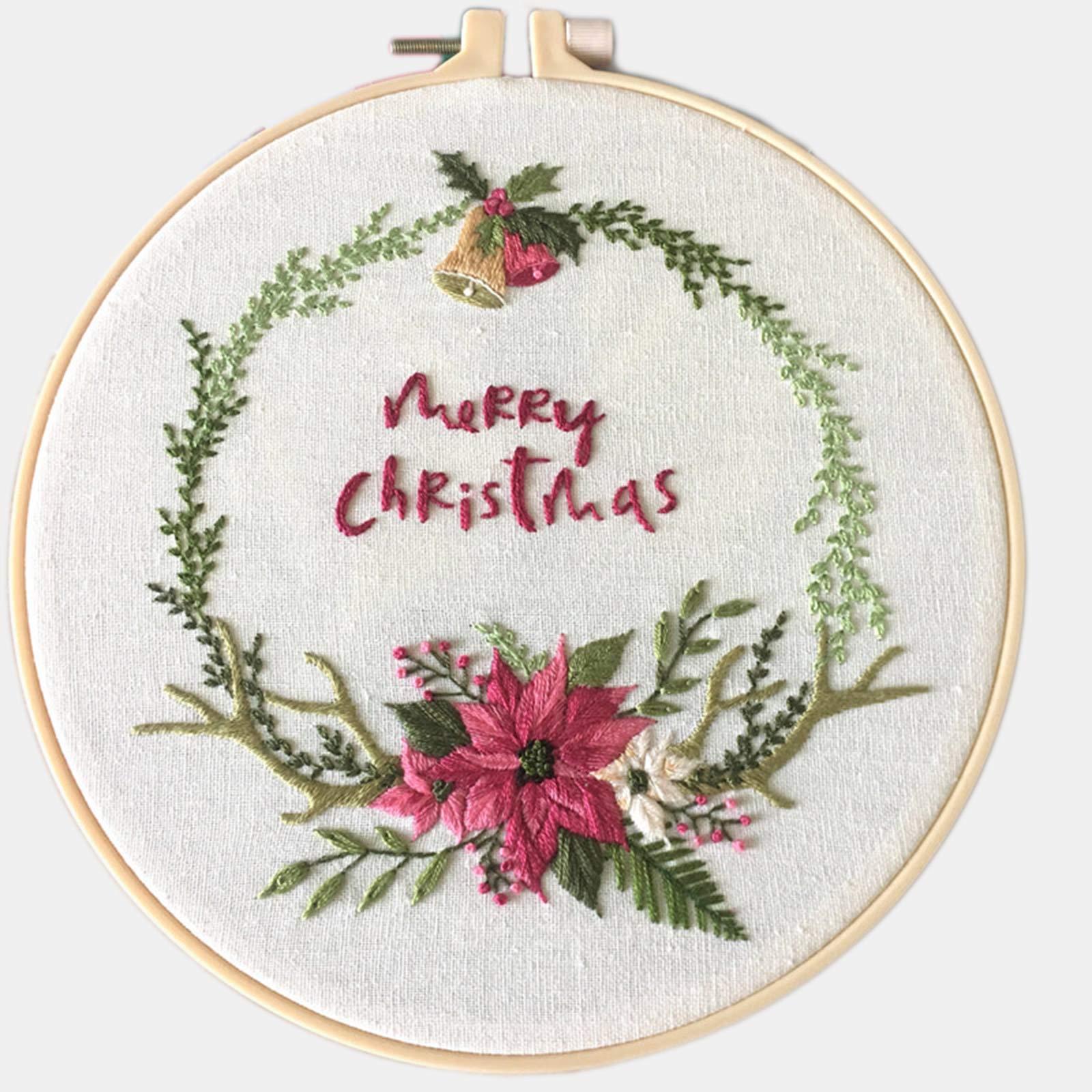 Embroidery Starter Kit with Pattern Including Embroidery Cloth with Pattern Color Thread Bamboo Embroidery Hoop DIY Embroidery Starter Kit with Plant Flower Pattern (Little Bell Wreath)