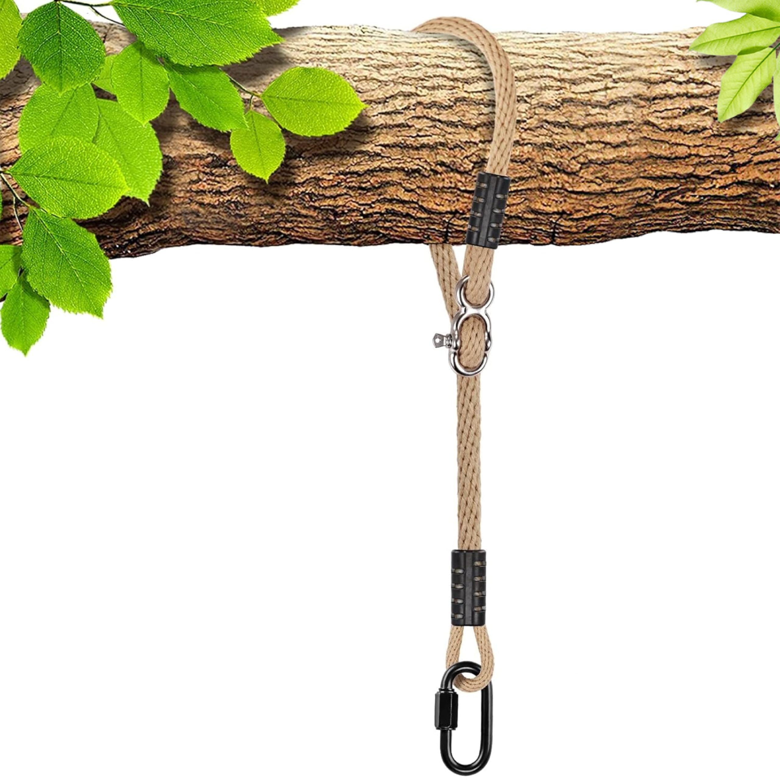 SELEWARE Touw voor boomschommel, hangmat, boombanden, ophangset, verstelbaar touw, max. gewicht 454 kg, voor speeltuin, schommel, hangmat en hangstoel buiten, beige 1, 105 cm, 1 stuks